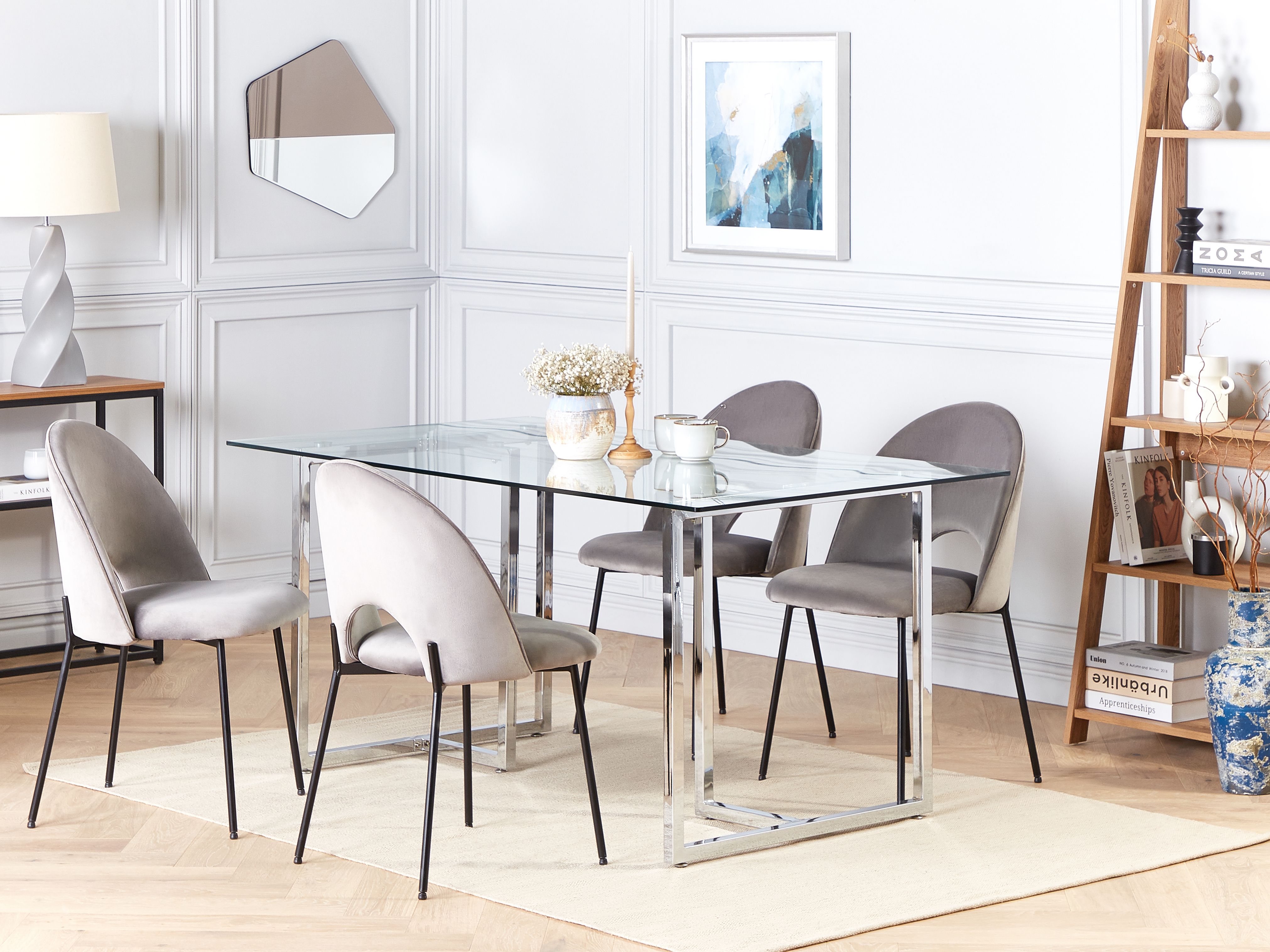 Dining Table ENVIA Silver 160 cm 90 cm Tempered Glass