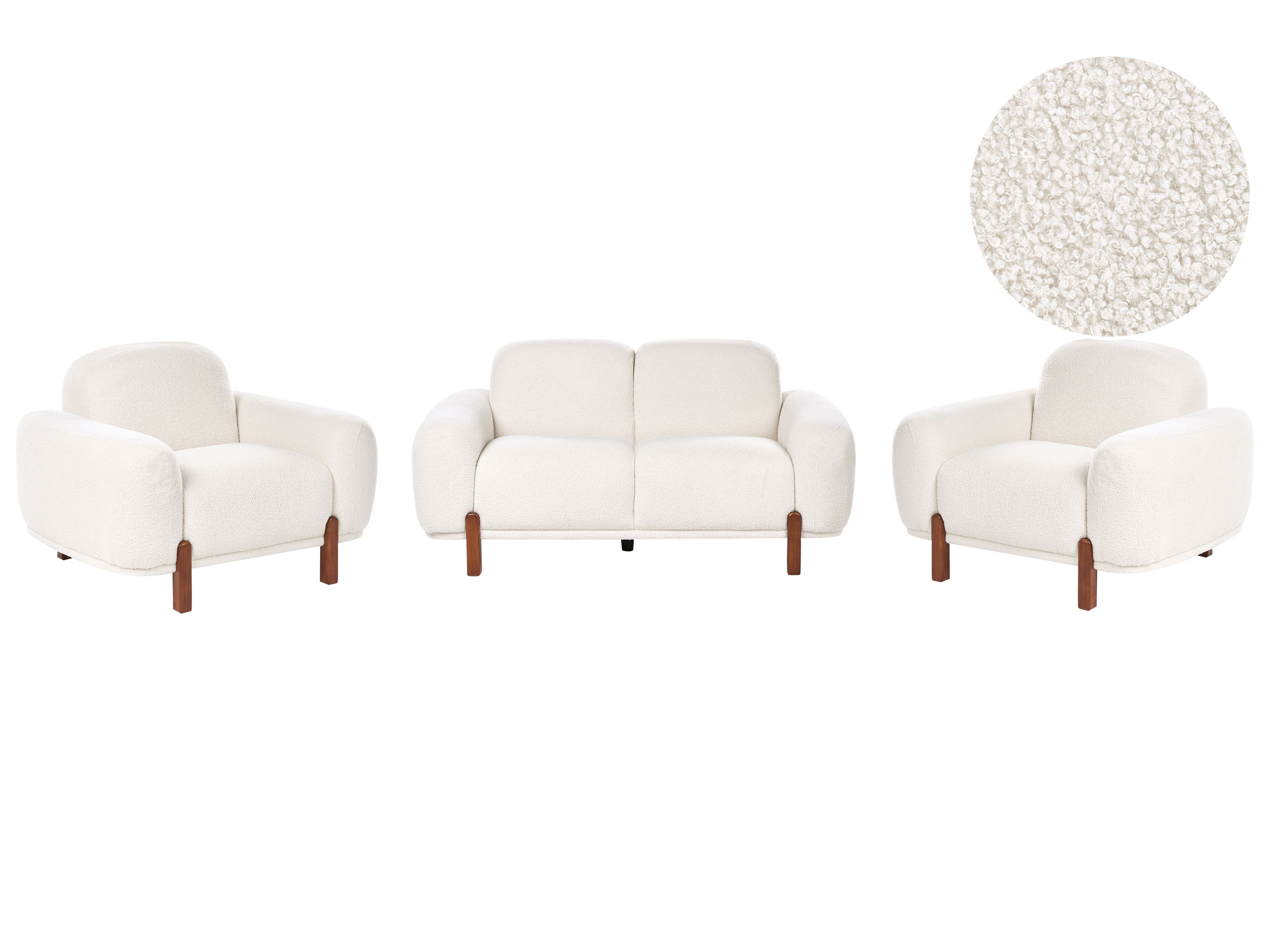 Living Room Set 4 Seater ODNES Boucle White
