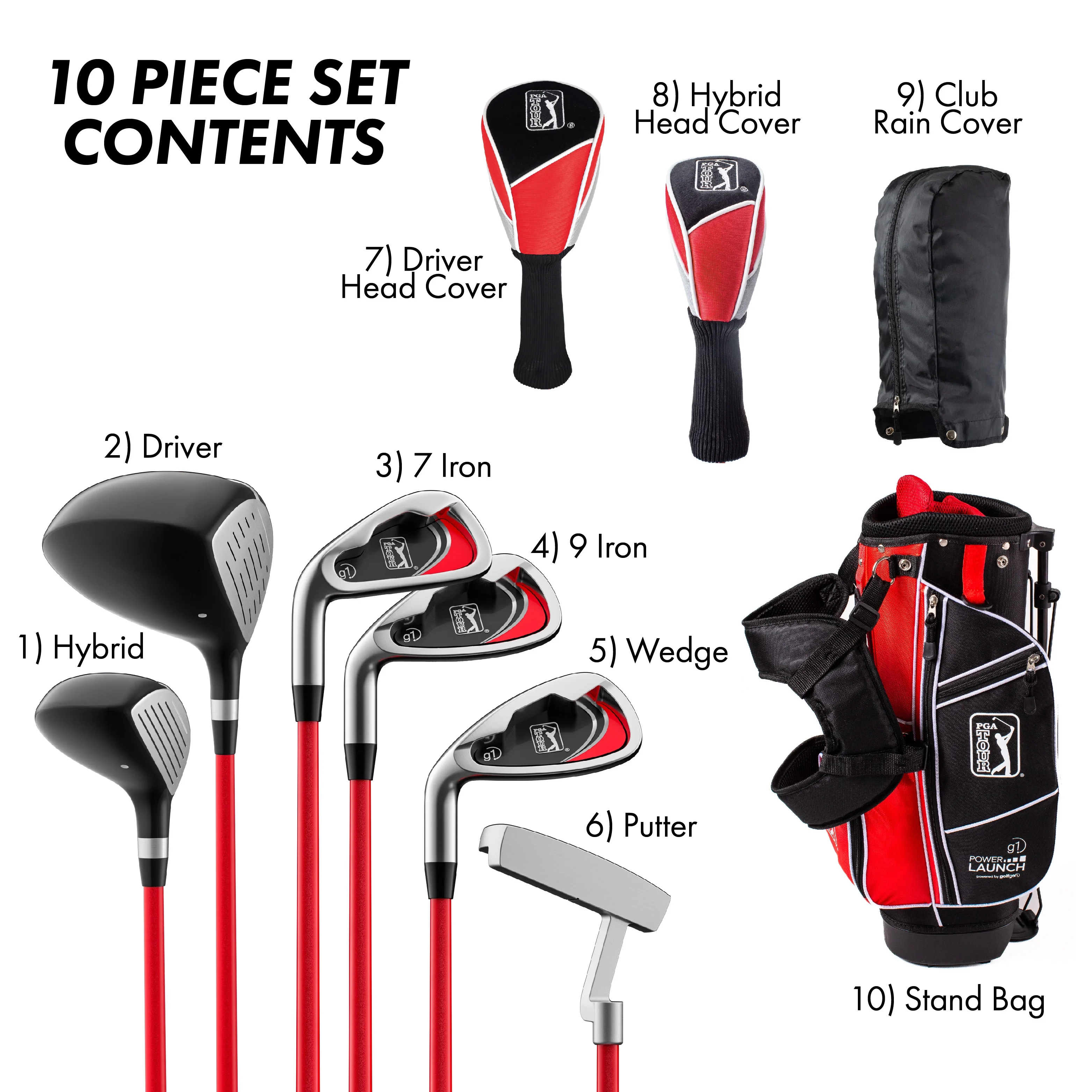 PGA Tour Right-Handed 10 Piece Kids Golf Club Stand Bag Set; Player Height 4'8 - 5'2", Ages 8-12 - Image 30