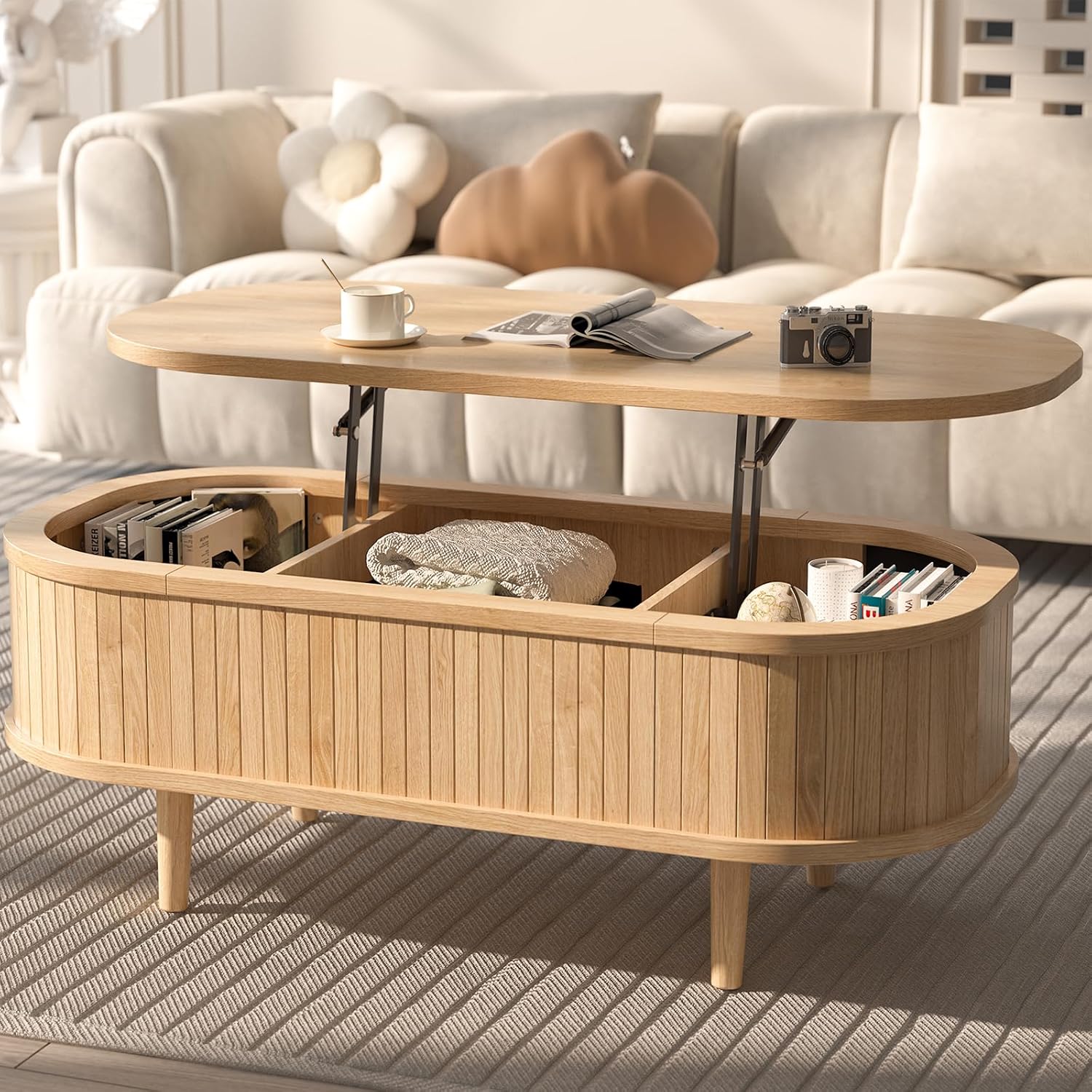 Easyego Oval Lift Top Coffee Table with Storage, 40
