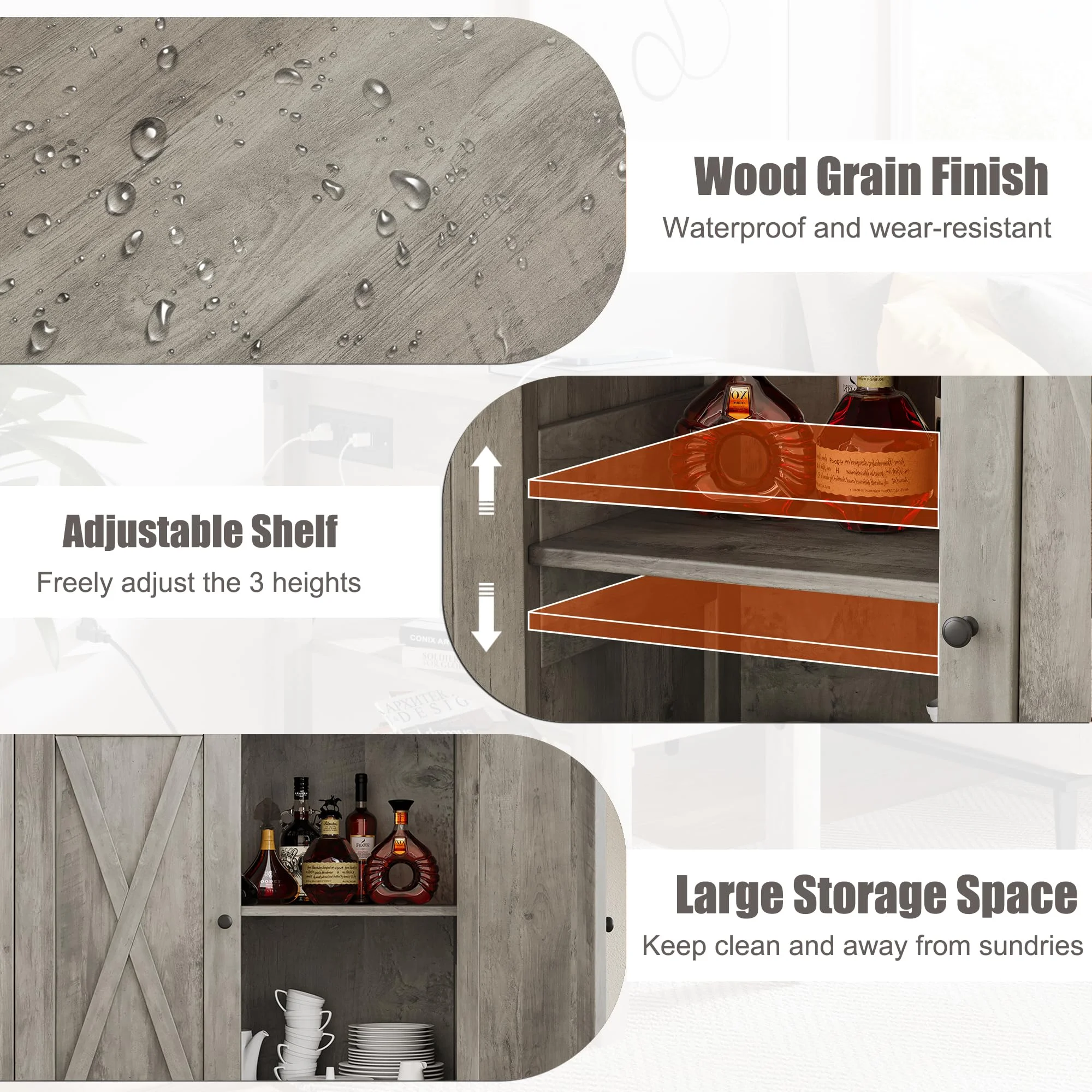 Coffee Bar Cabinet with Storage/Adjustable Shelf 30" Small Kitchen Bar Table Corner Bar Cabinet for Tea Buffet Sideboard Cabinet for Dining Room, Farmhouse Coffee Station for Wine - Image 9