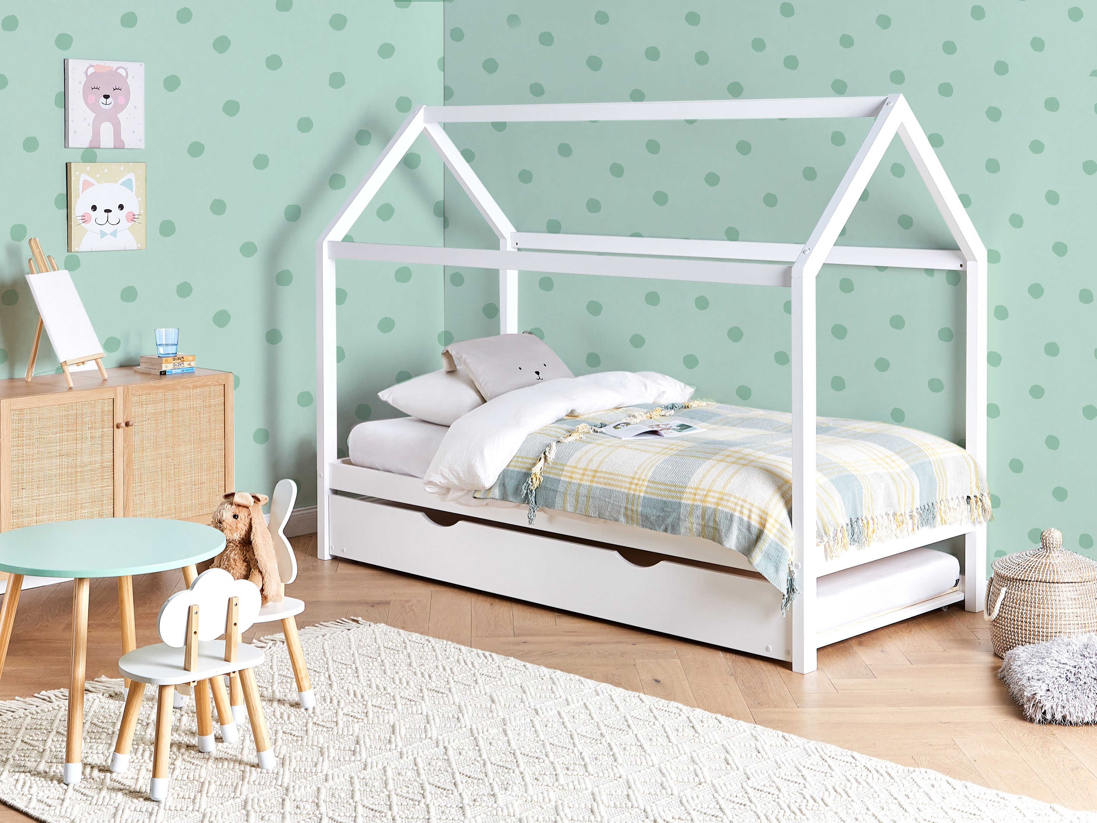 Kids Trundle Bed Pine Wood CRILLON 90 x 200 cm (EU Single) White