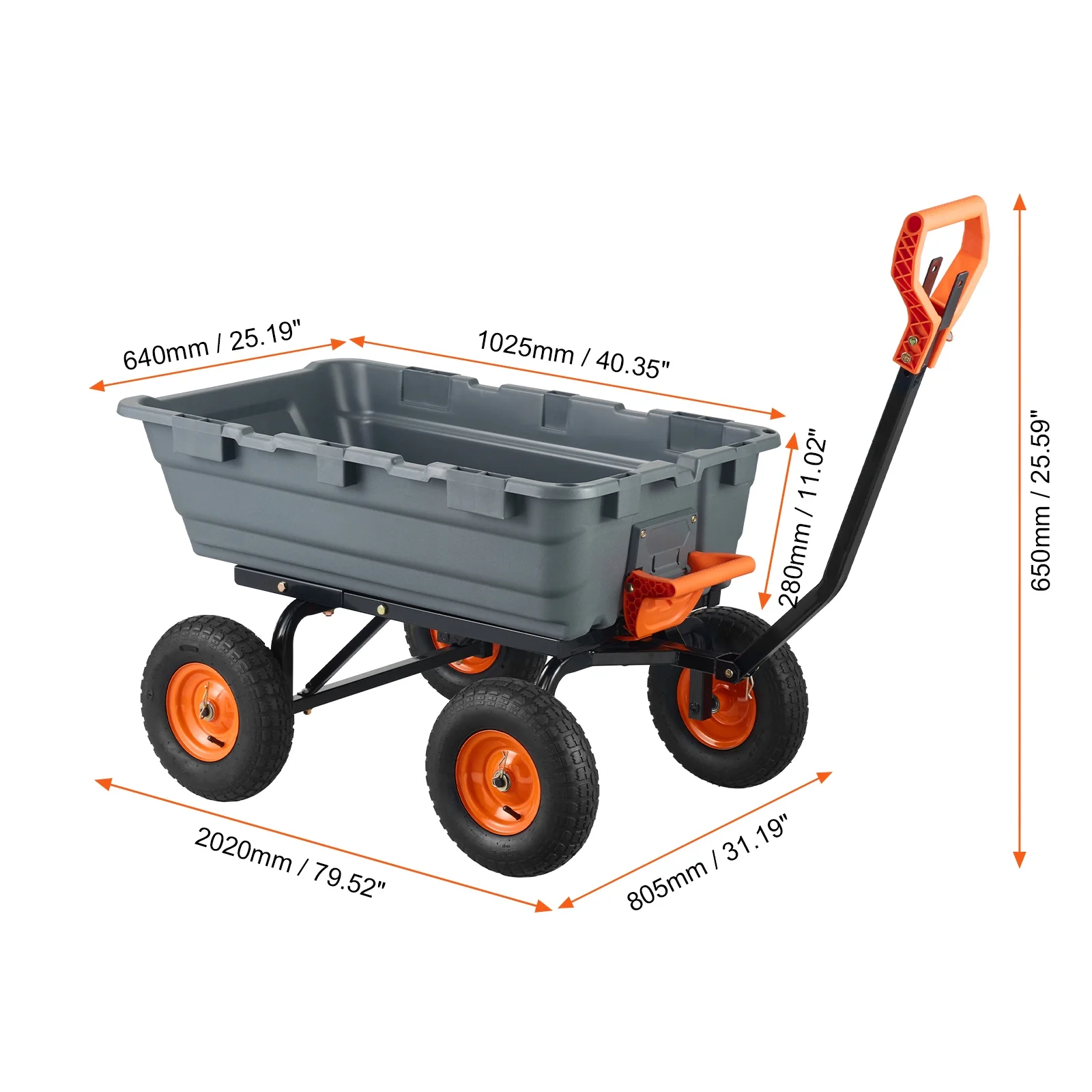 KFFKFF Garden Dump Cart, 35.8x19.5x8.2 in Dump Truck Cart, Max. 600lbs Load Capacity, 10in Rubber Tire, 180�� Adjustable Handle - Image 19