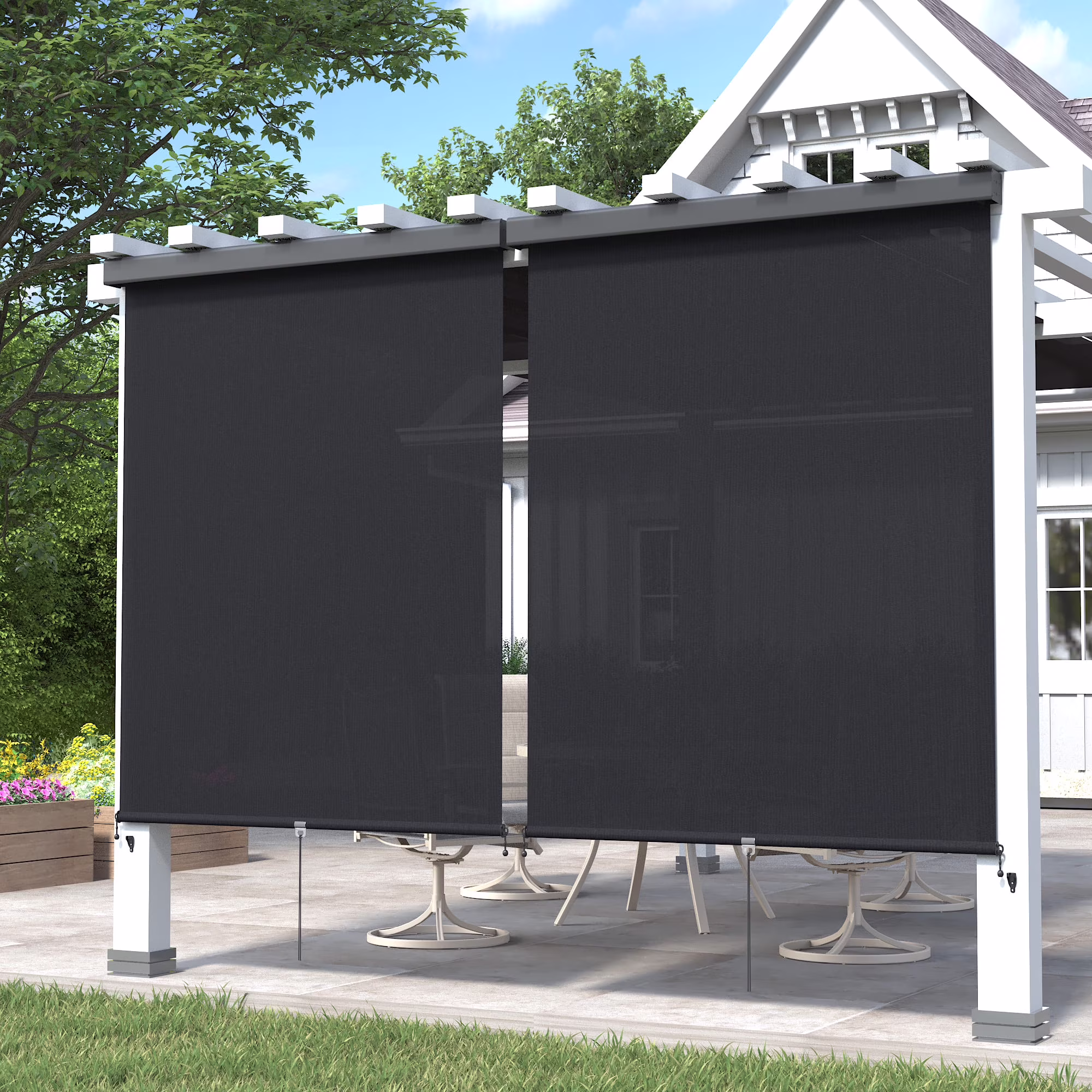 Vicllax Outdoor Patio Blinds Sun Shades Spring Roller Shade with Valance for Patio, Gray, 8'Wx8'H - Image 3
