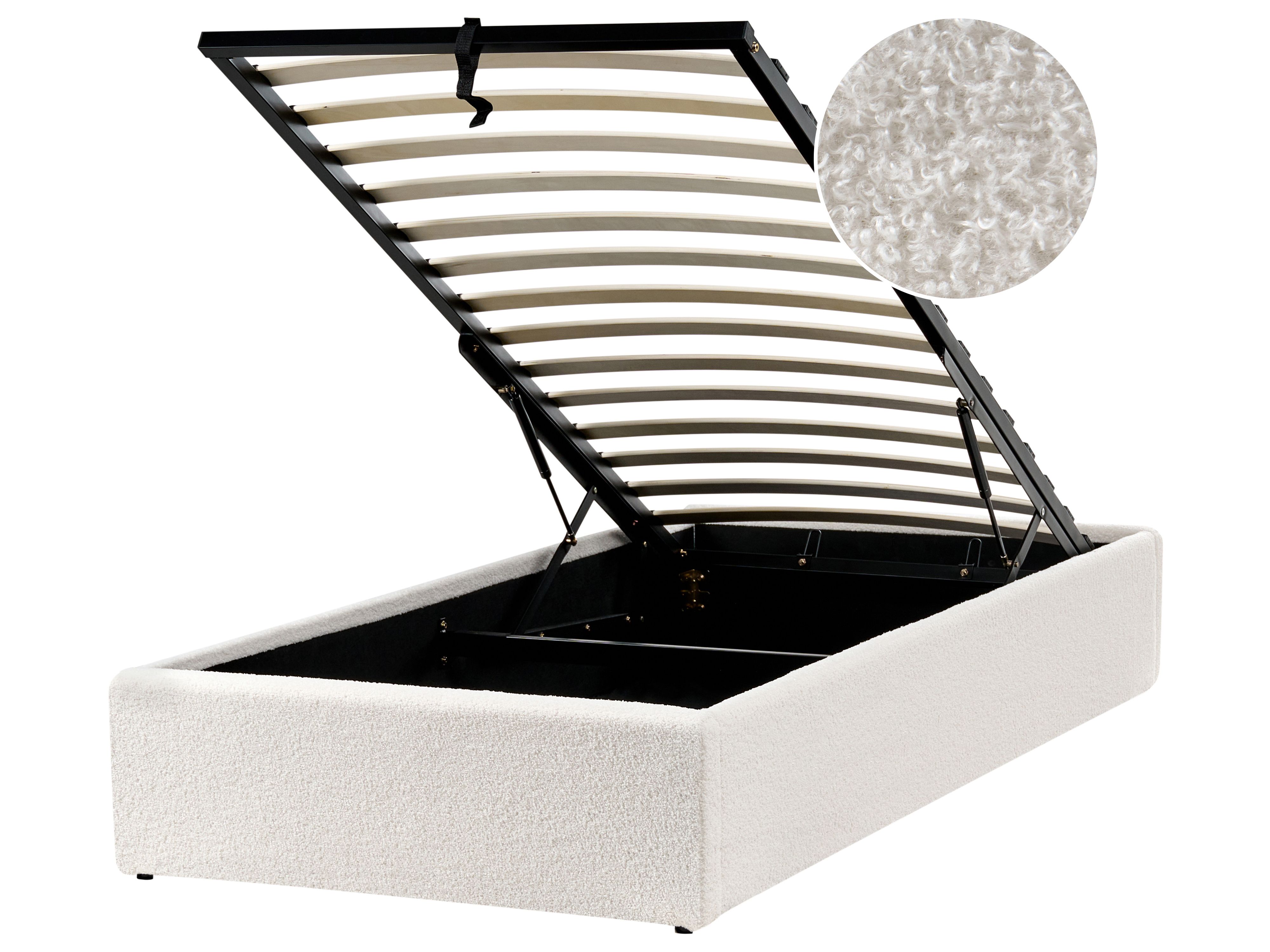 Ottoman Bed without Headboard Boucle DINAN 90 x 200 cm (EU Single) Off-White
