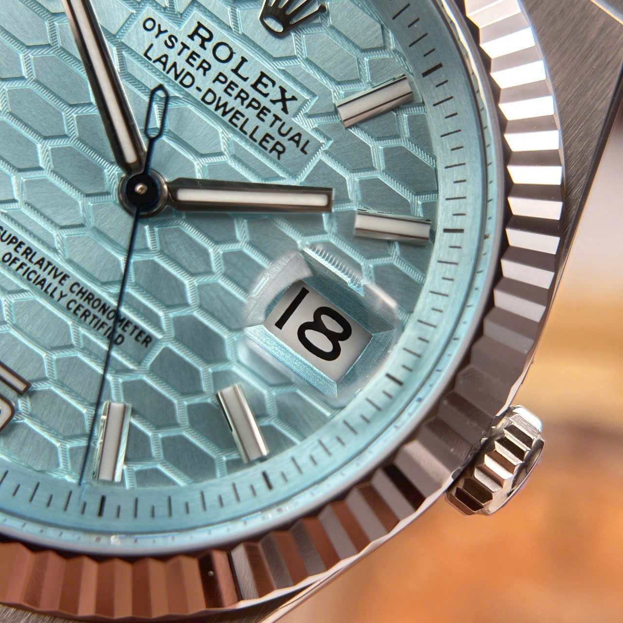 Rolex Land-Dweller 127336 Ice Blue   Honeycomb Motif Dial Best Fake Watches 40mm - Top club