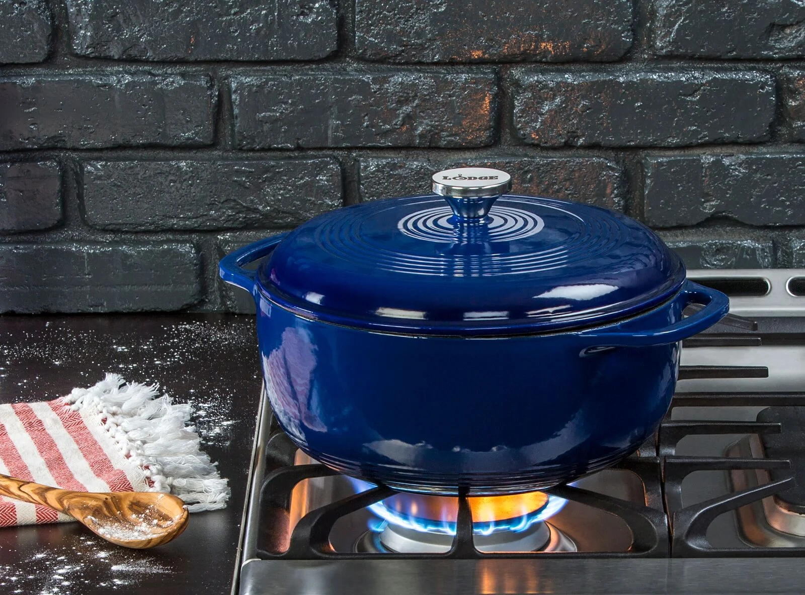 Lodge Cast Iron 6 Quart Enameled Dutch Oven, Indigo - Image 6