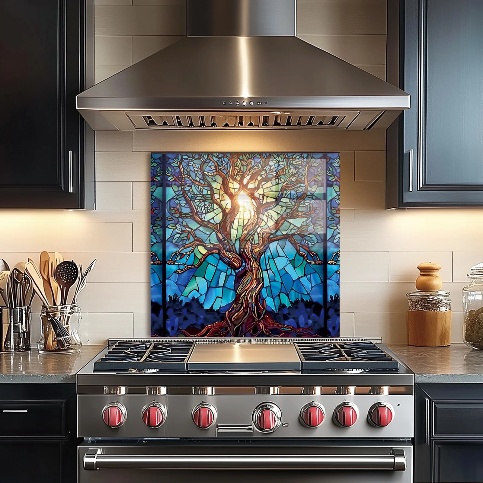 Mosaic Tree of Life Tempered Glass Backsplash For Kitchen Behind Stove,Stove Back Top Cover,Easy to Clean Glass Splashback, Sink Cover Splash Guard,Home Kitchen Wall Decor - Image 10
