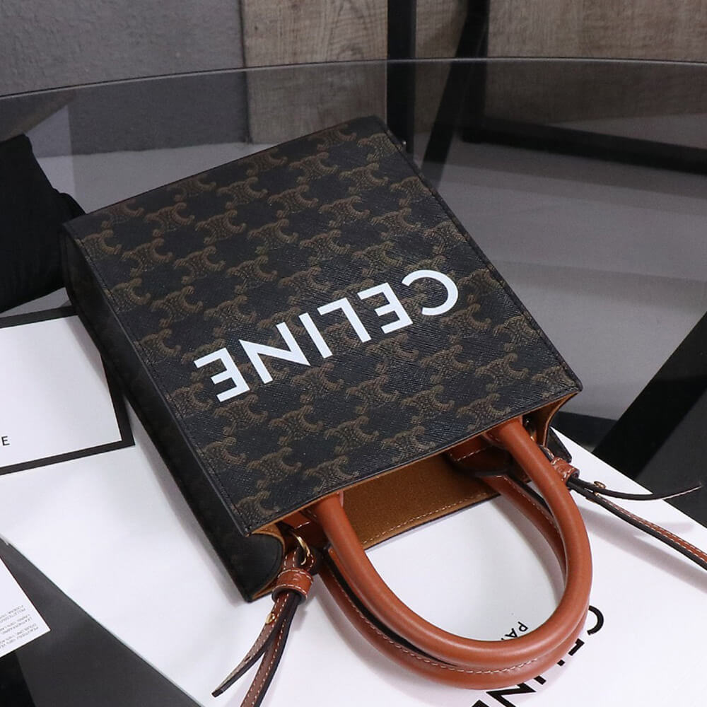 Celine Mini Vertical Cabas Bag in Triomphe Canvas with Celine Print1:1High-quality replica