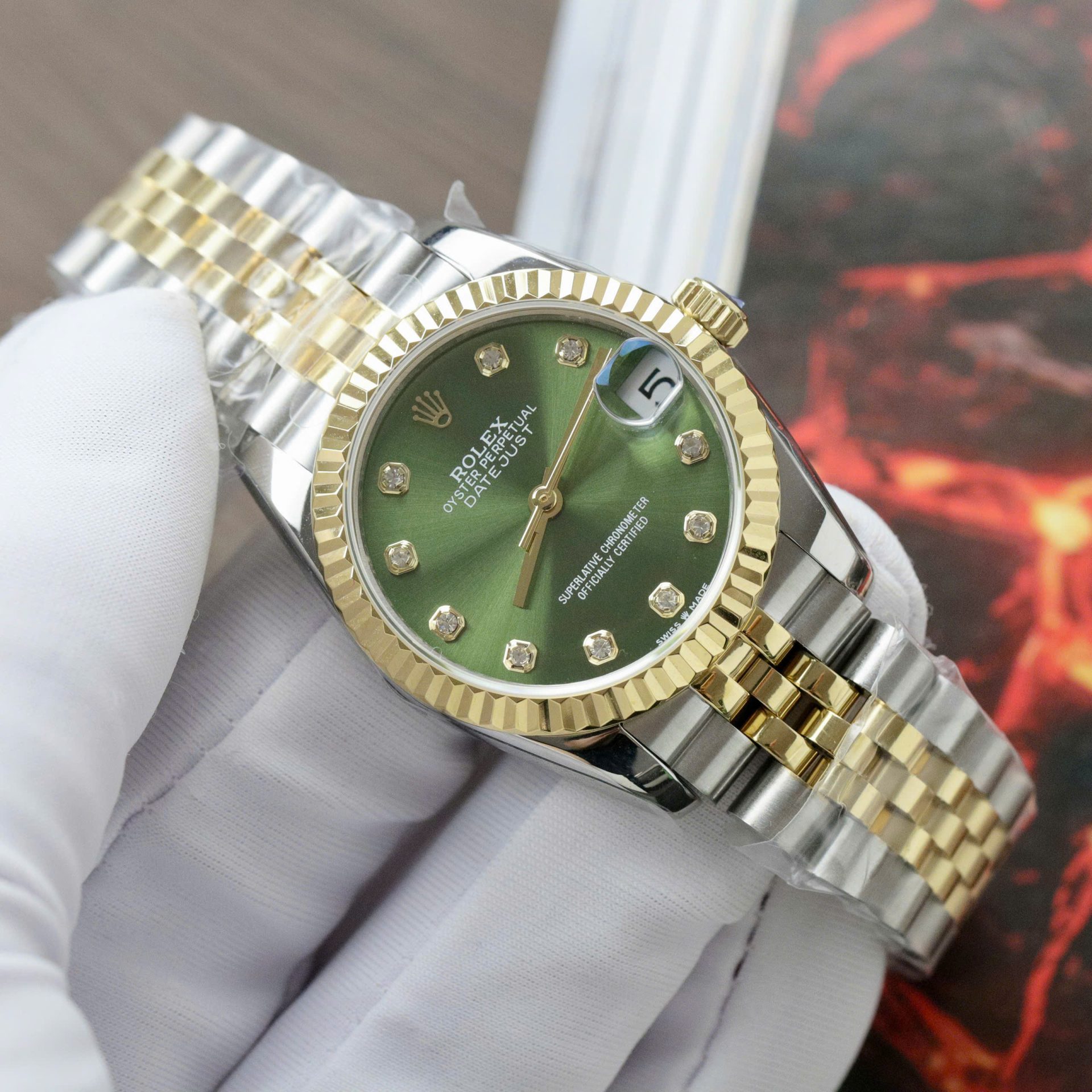 Rolex DateJust Fake Watches Green Dial Jubilee Strap 31mm - Elite Watch Atelier