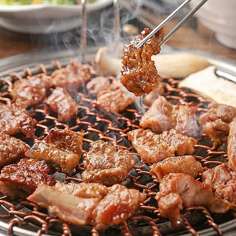 Indoor Restaurant Korean Round Copper Wire BBQ Grill Mesh With Handle