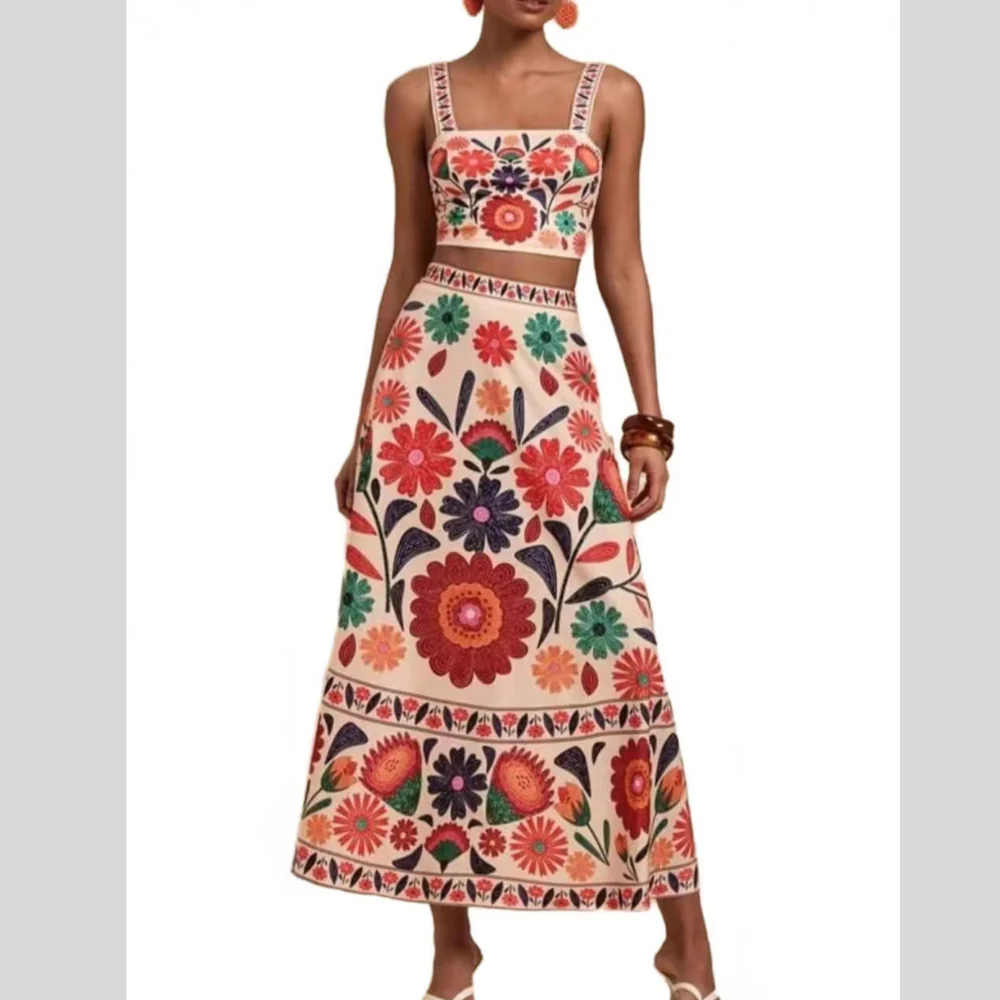 Floral Print Crop Top and Skirt Set - ZKZOOK