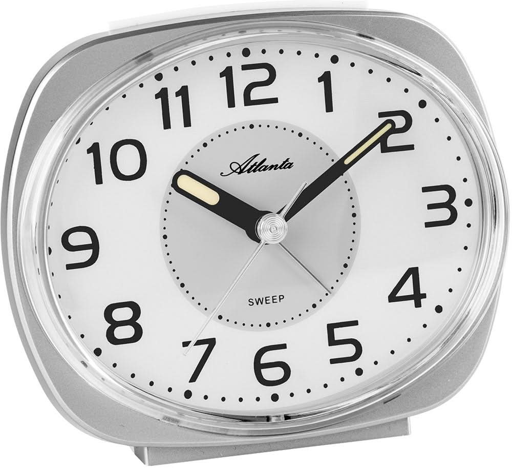 Atlanta Modern Analog Quarz Alarm Clock H10cm B11cm T5cm Plastic • Leise ohne Ticken • Mit Licht & Snooze