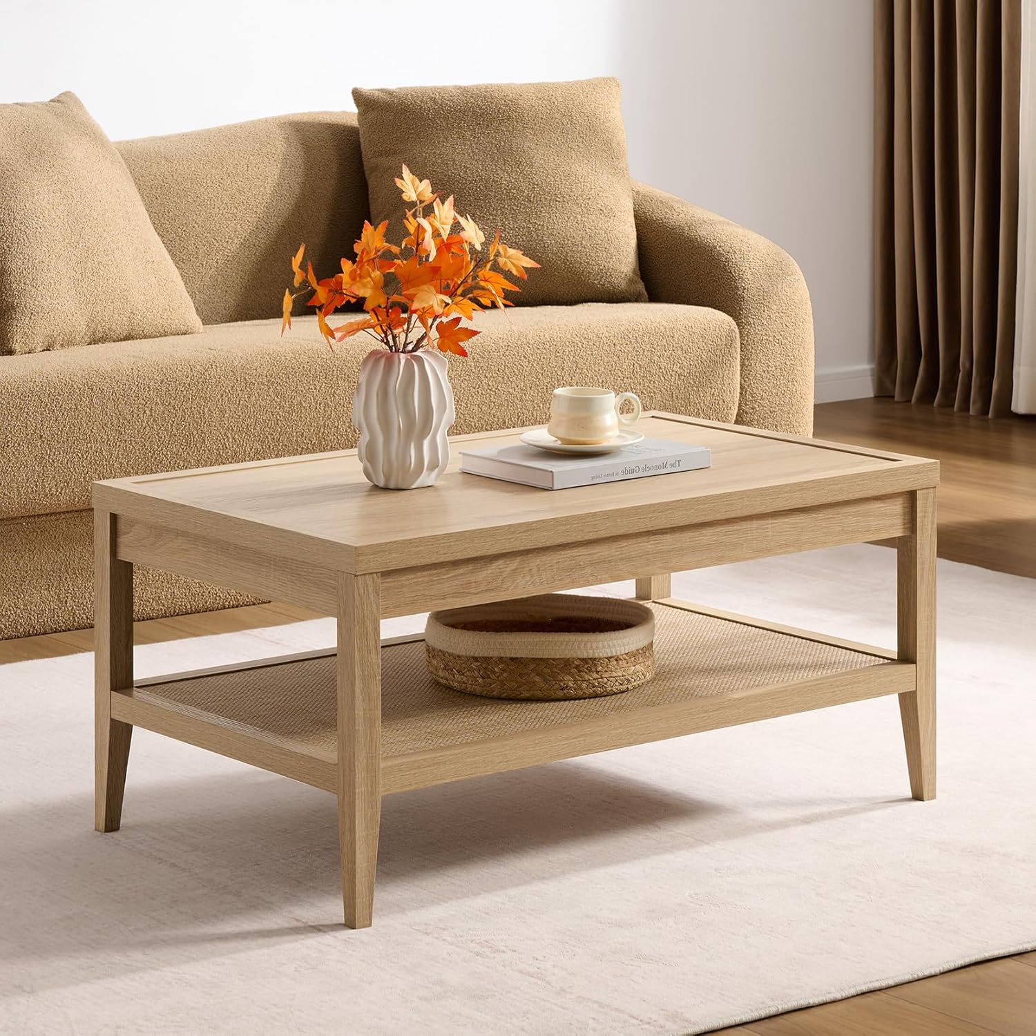 SICOTAS Rattan Coffee Table with Storage, 37.5