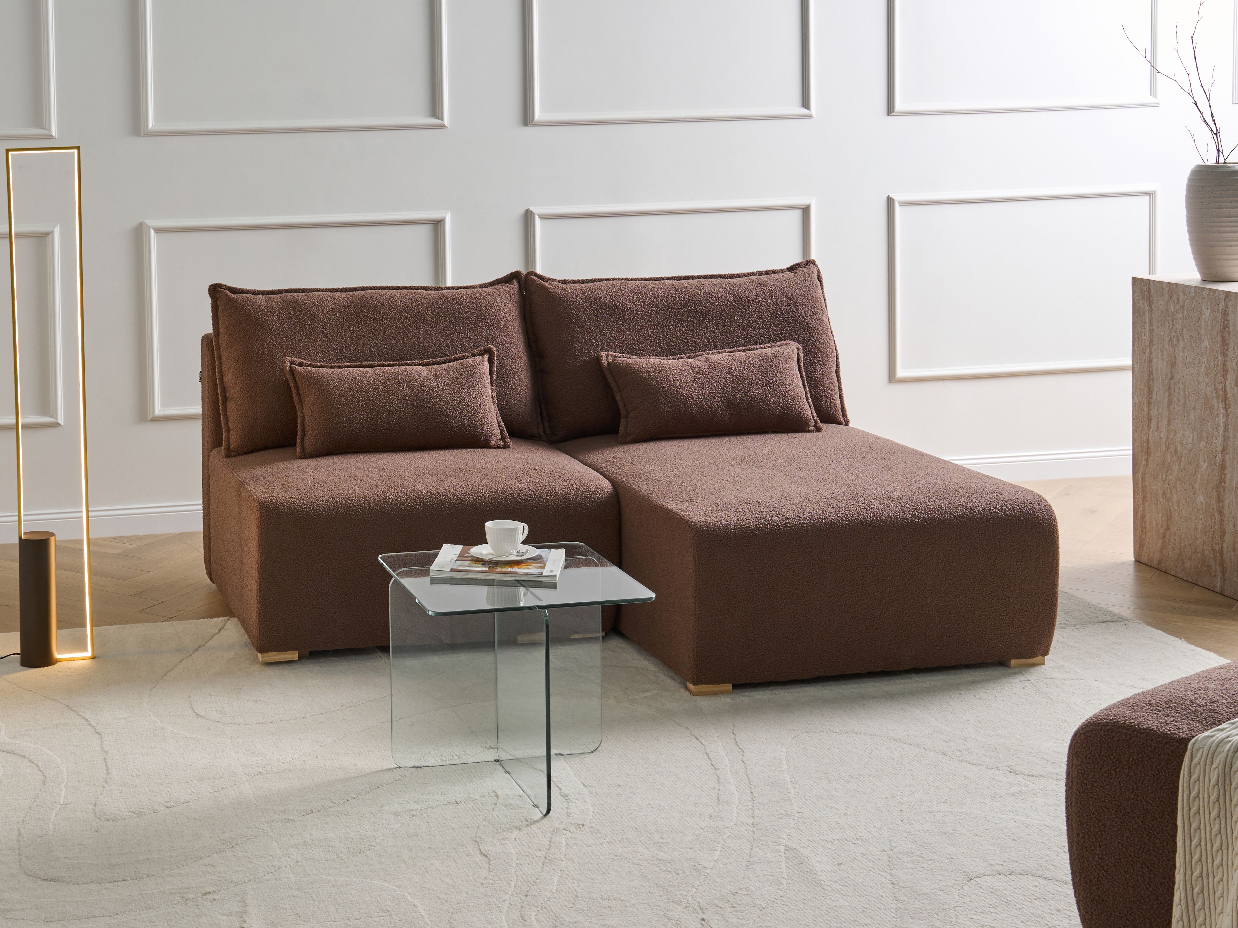 Modular Corner Sofa NERBO Boucle Brown Left Hand