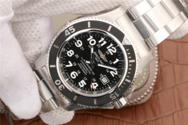 Replica Breitling SuperOcean  II 44mm GF Black Dial SS Bracelet A2824 - Elite Watch Atelier