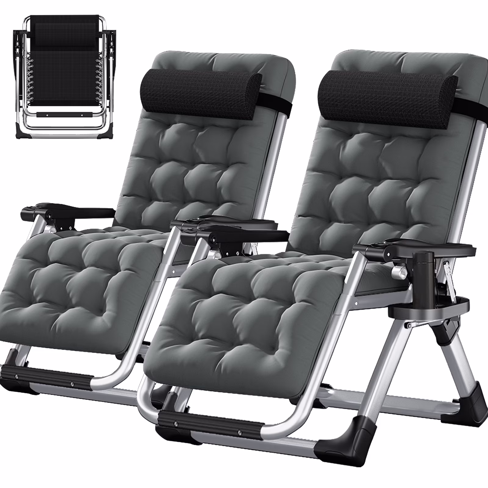 NAIZEA 2 Pack Zero Gravity Chair, Foldable Portable Lawn Recliner with Cushion, Headrest, Cup Holder, Black - Image 21
