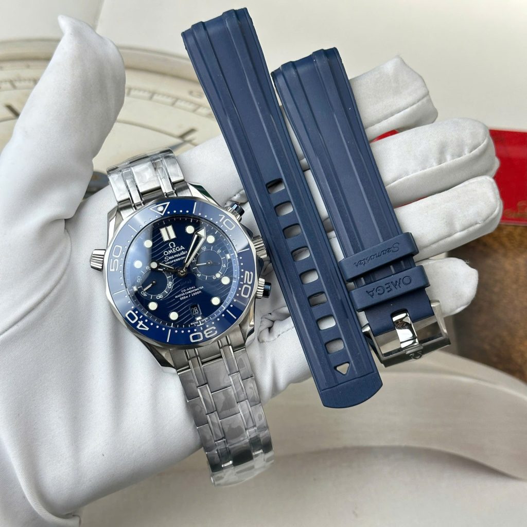 Omega Best Copies Watches Seamaster Diver 300M Chronograph Dial Blue N1 Factory 44mm - Elite Watch Atelier