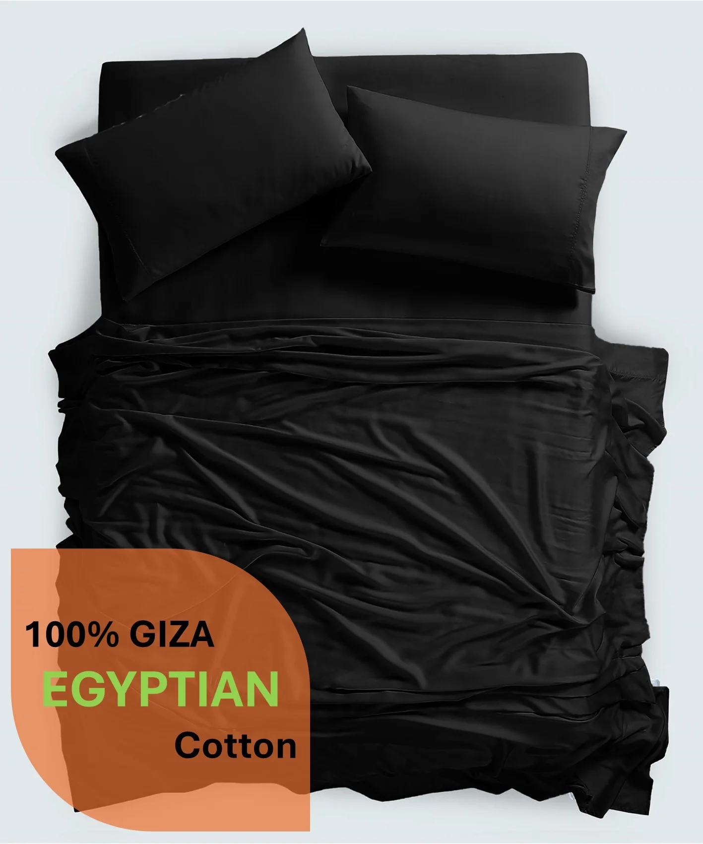 600 Thread Count, 100% Giza Egyptian Cotton Bedding Set, 4-PC Sheets Set, 15 Inch Deep Pocket of Fitted Sheet, Soft Sateen Weave Breathable - Black, Twin