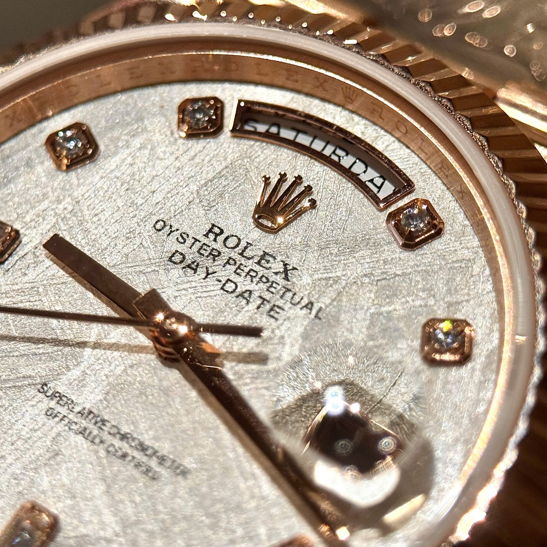 Rolex Replica Watch Day-Date Meteorite Dial With Moissanite Diamonds Hour Markers Custom Gold Wrapped GMF 40mm - Top club
