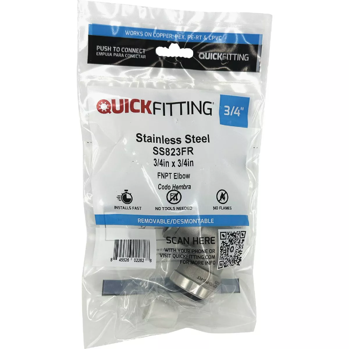QuickFitting 3/4 In. Push-to-Connect x 3/4 In. FNPT Stainless Steel 90-Degree Elbow