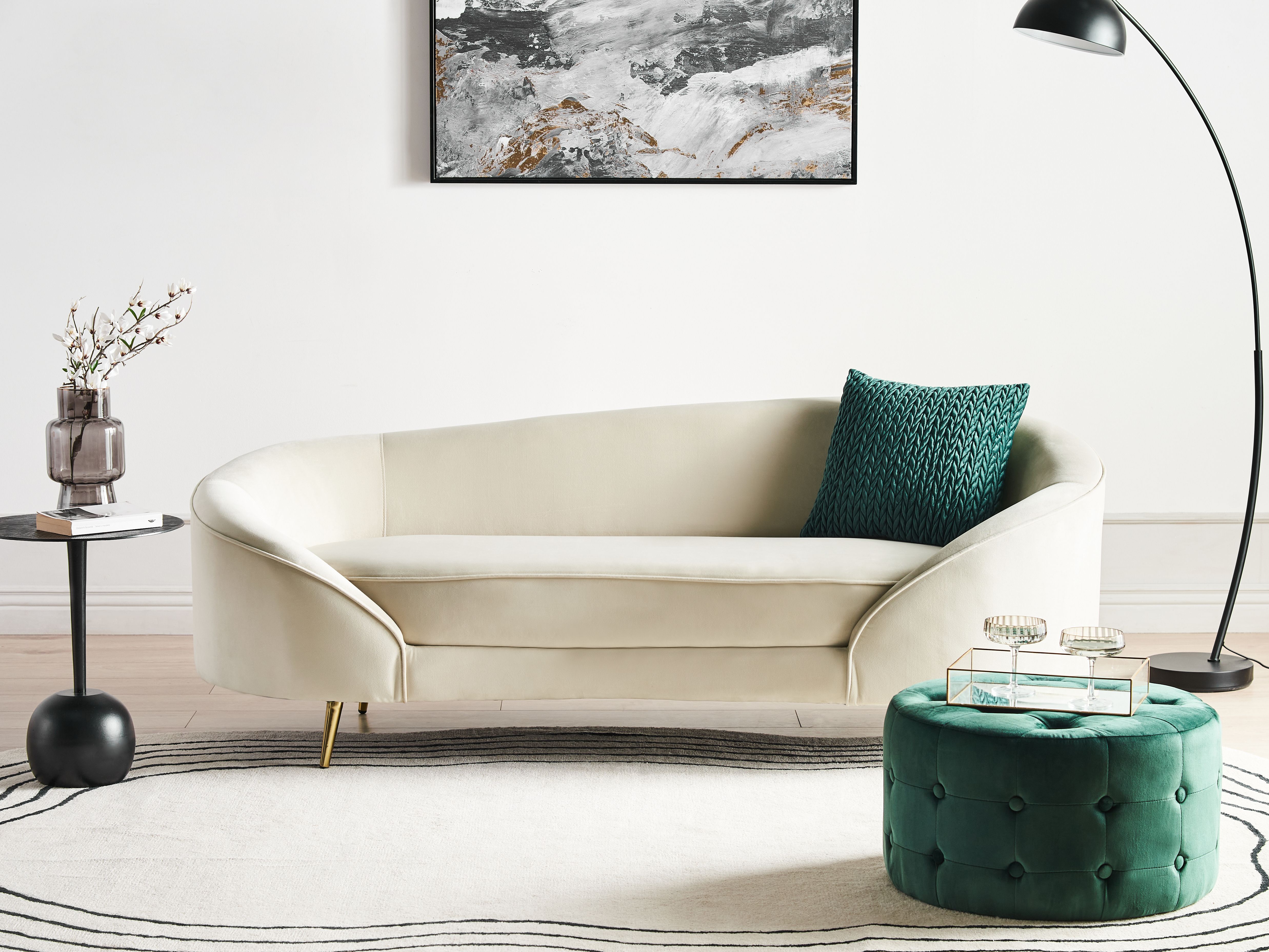 Sofa 2 Seater SAVAR Velvet Light Beige