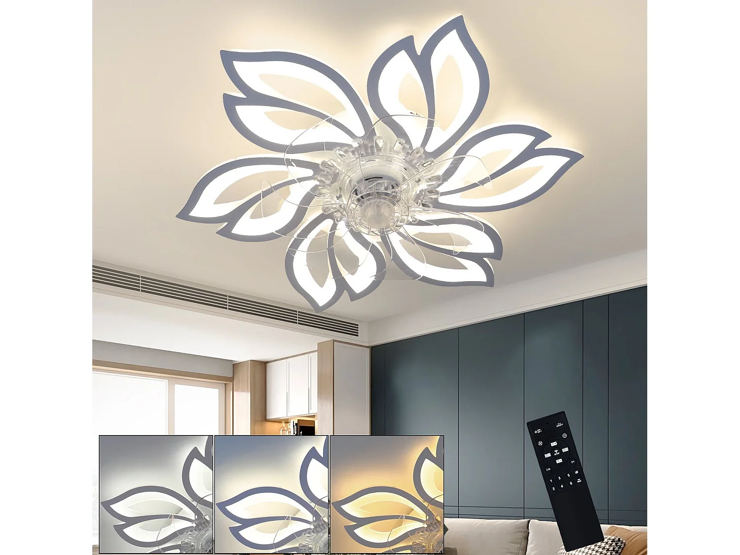 NETTLIFE Ventilateur de Plafond avec Éclairage LED Silencieux, 6 Lumières Design Créatif, Dimmable via APP, Réversible Été/Hiver pour Salon Chambre
