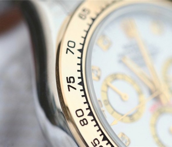 Replica Rolex Daytona 116523 Thick YG Wrapped White Dial Diamonds Markers Bracelet A7750 - Top club