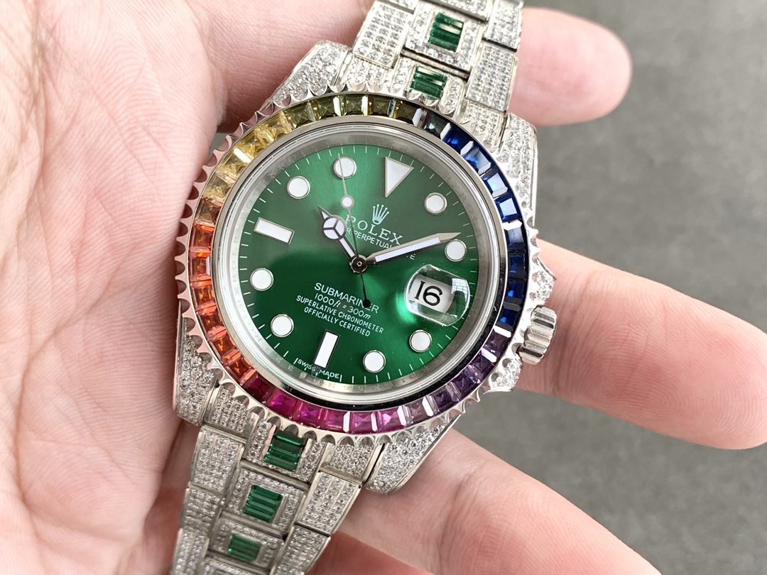 Rolex Submariner Special Edition with diamonds - Green iridescent diamonds - All diamonds - 40 mm(1:1 replica) - Elite Watch Atelier