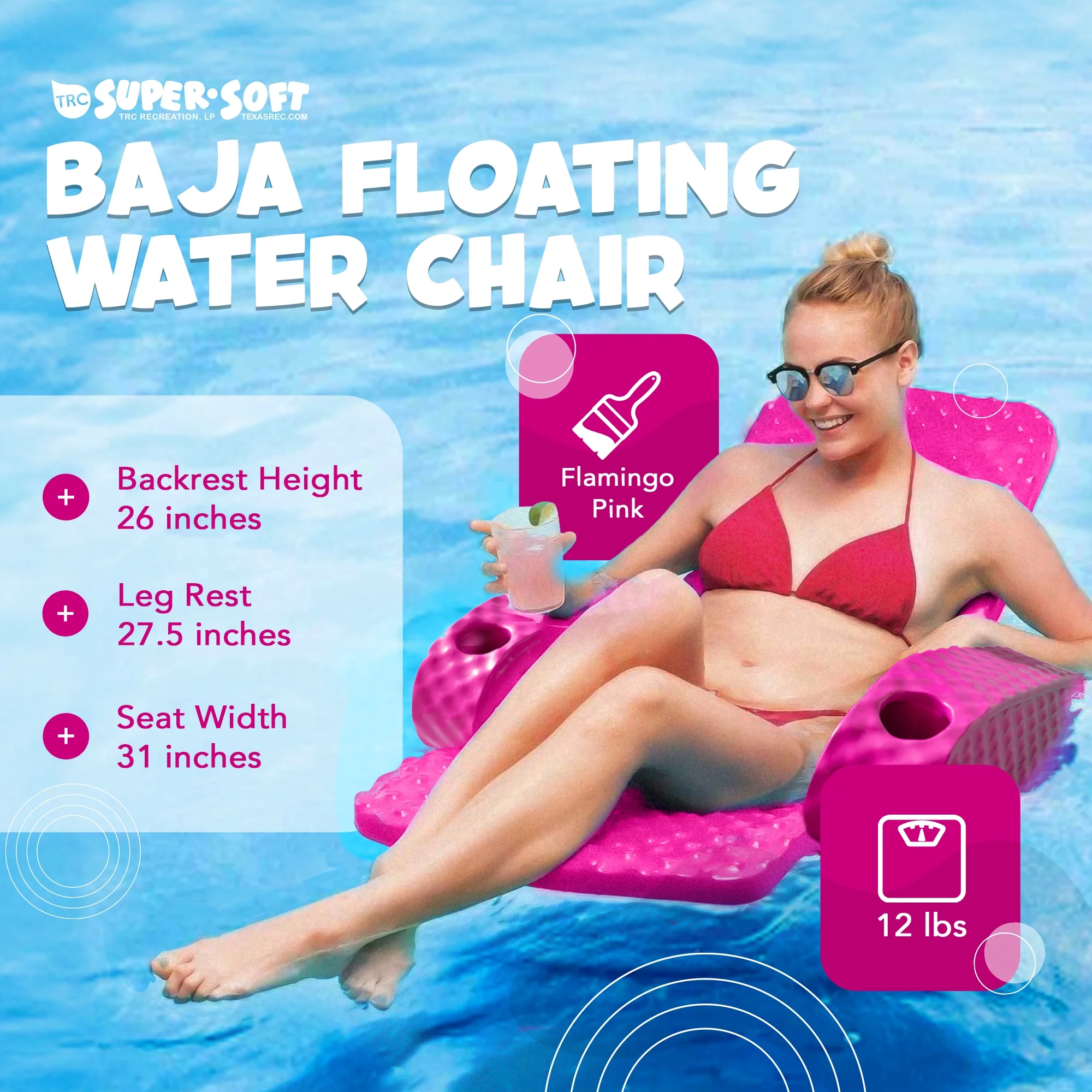 TRC Recreation Baja Folding Armchair Swimming Pool Float, Tropical Teal - Image 25