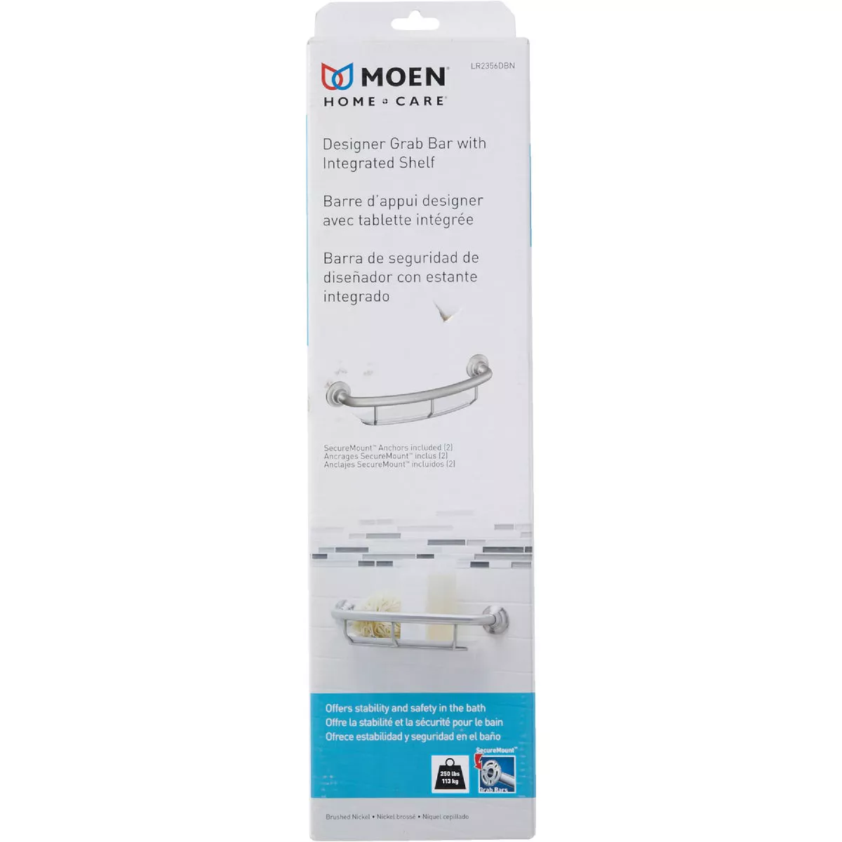 Moen Home Care 18.6 In. Concealed Screw Grab Bar with Integrated Shelf