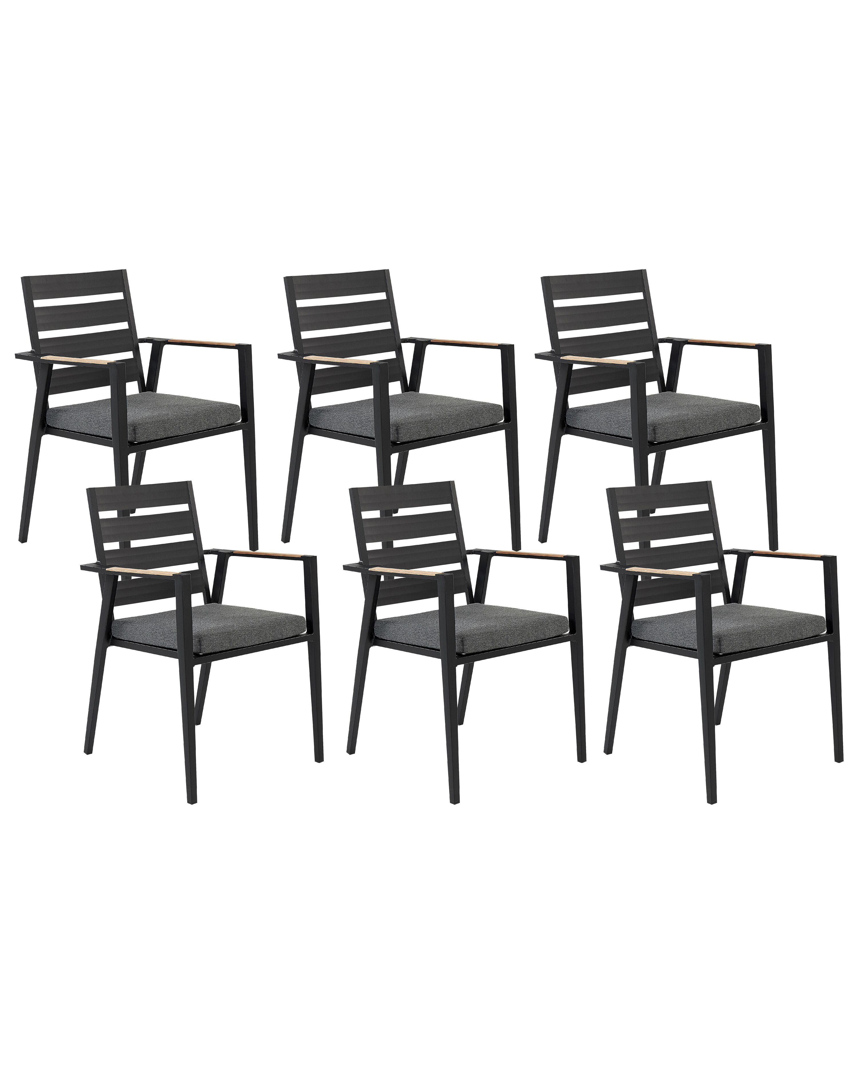 Set of 6 Garden Chairs with Cushions TAVIANO Metal Black