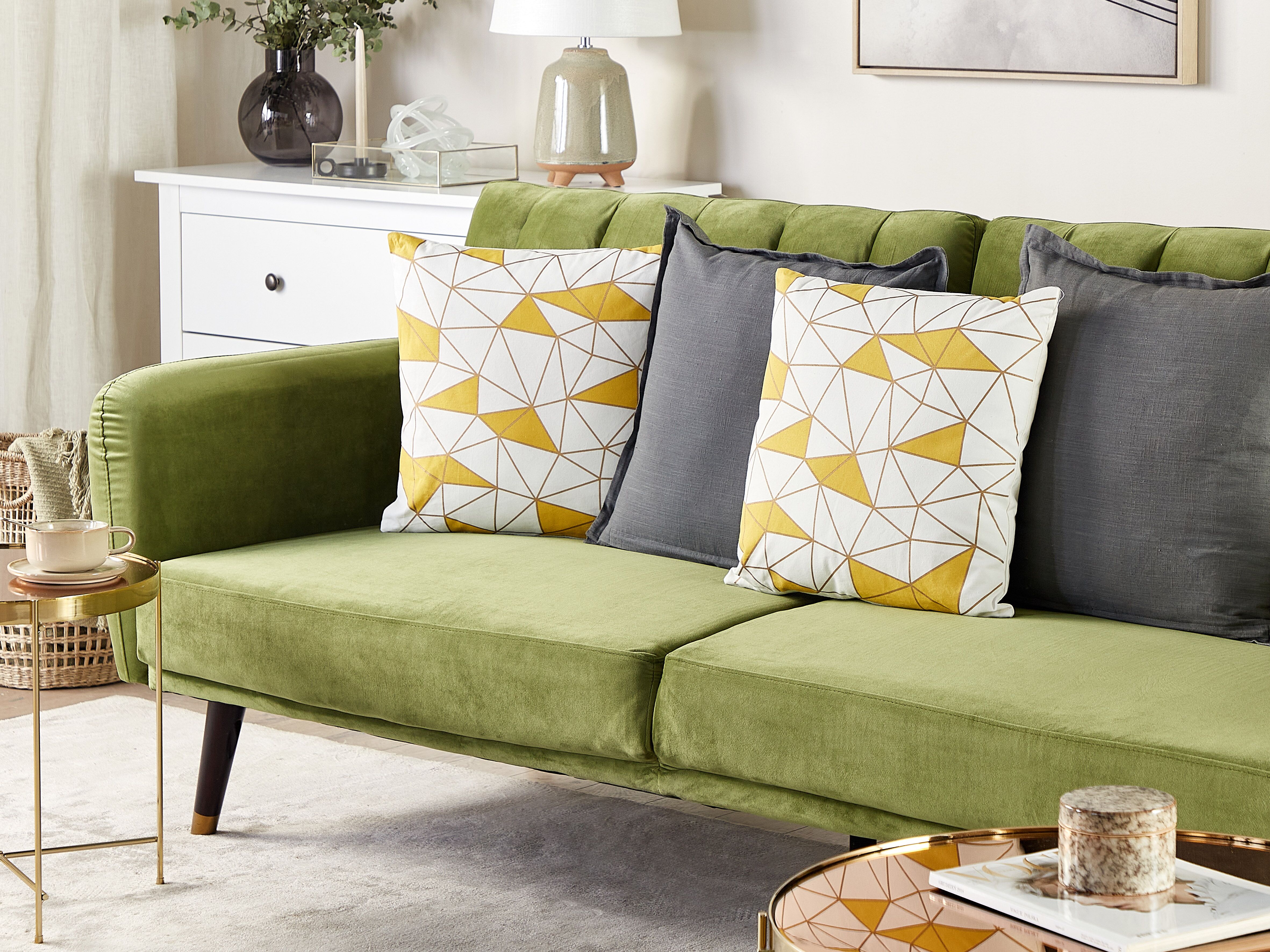 Set of 2 Decorative Cushions CLARKIA Cotton 45 x 45 cm Yellow Geometric Pattern