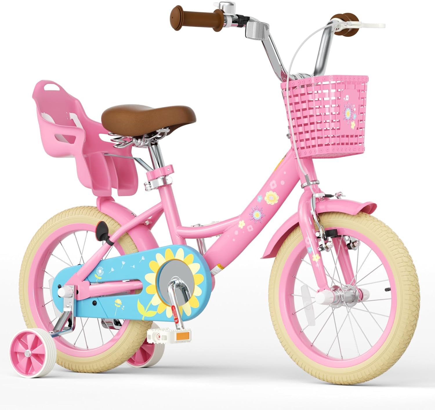 Glaf Toddler Girls Bike for Age 2-9 Years Old 12 14 16 Inch Girls Bike with Training Wheels and Doll Seat Kids Bike Bicycle with Basket Adjustable Seat