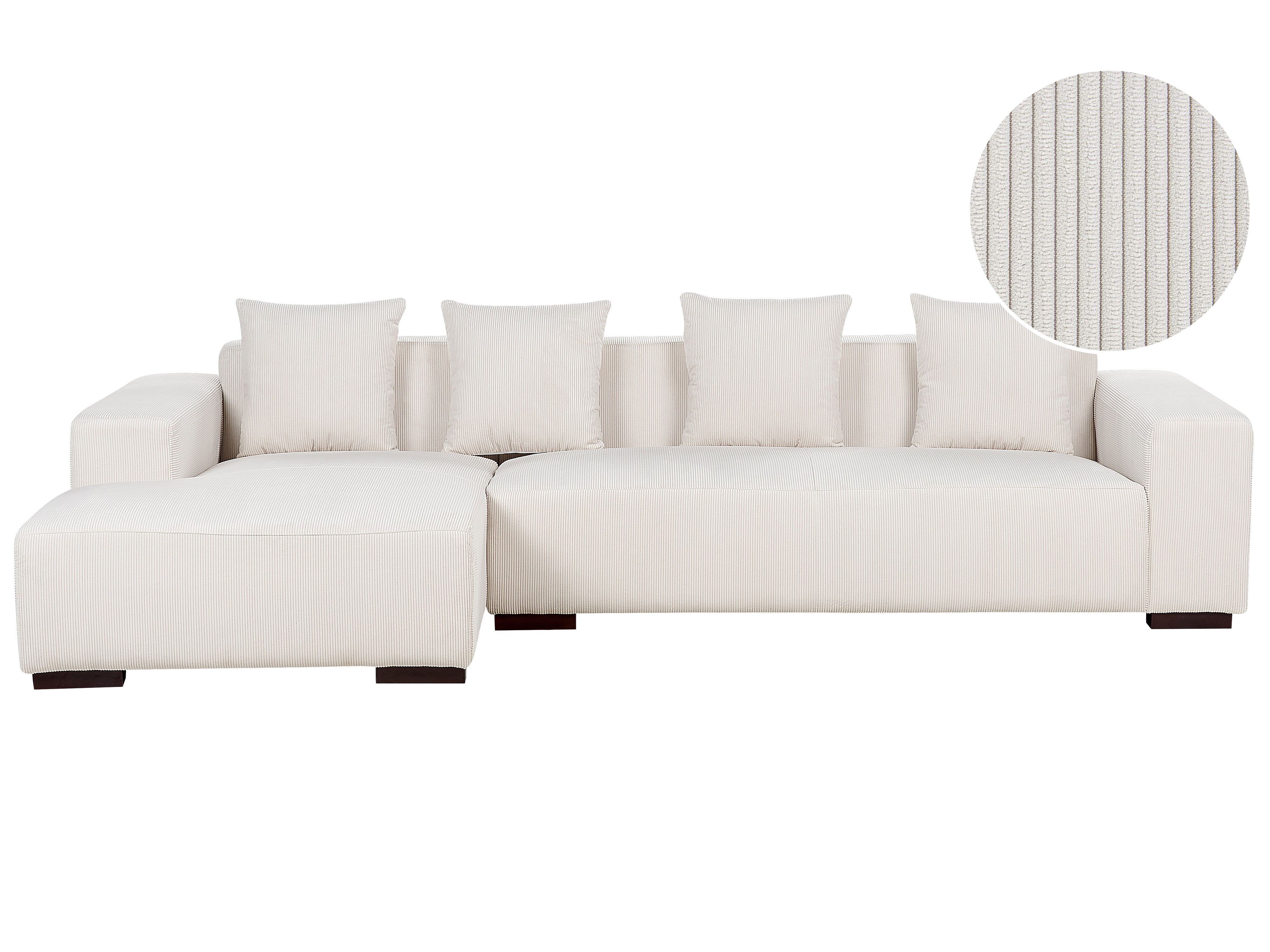 Corner Sofa 4 Seater LUNGO Corduroy Off-White Right Hand