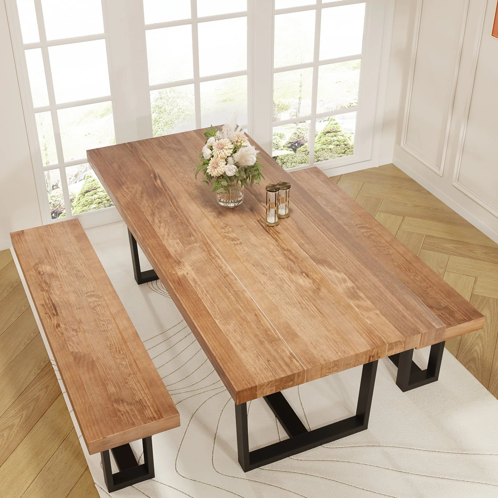 Yaoping 72" Rustic Farmhouse Solid Wood Dining Table with Metal Frame, Rectangular Kitchen and Dining Table for Home Office Furniture(Brown-72 in Dining Table) - Image 5