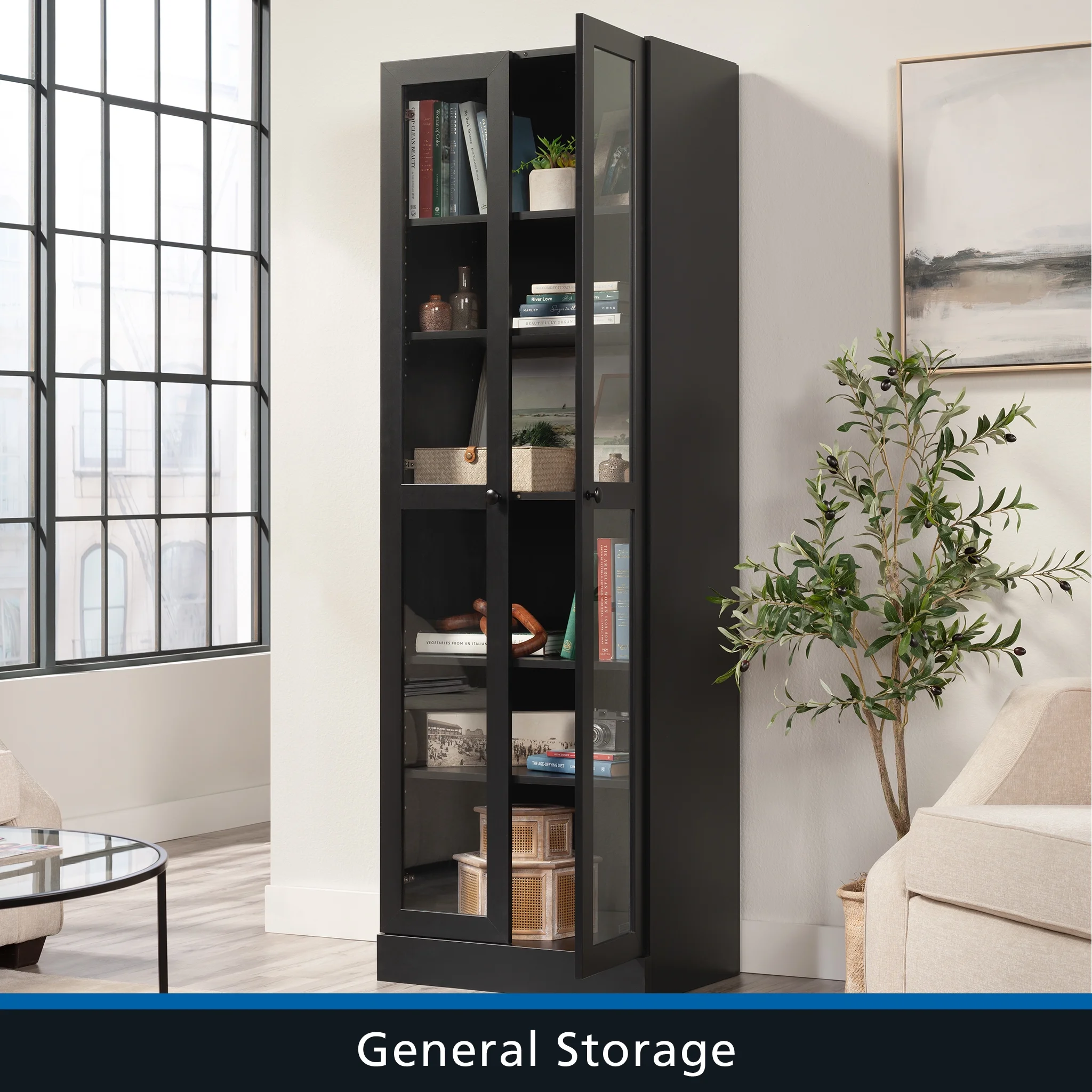 Mainstays Glass Door Storage Bookcase, Black Finish - Image 11