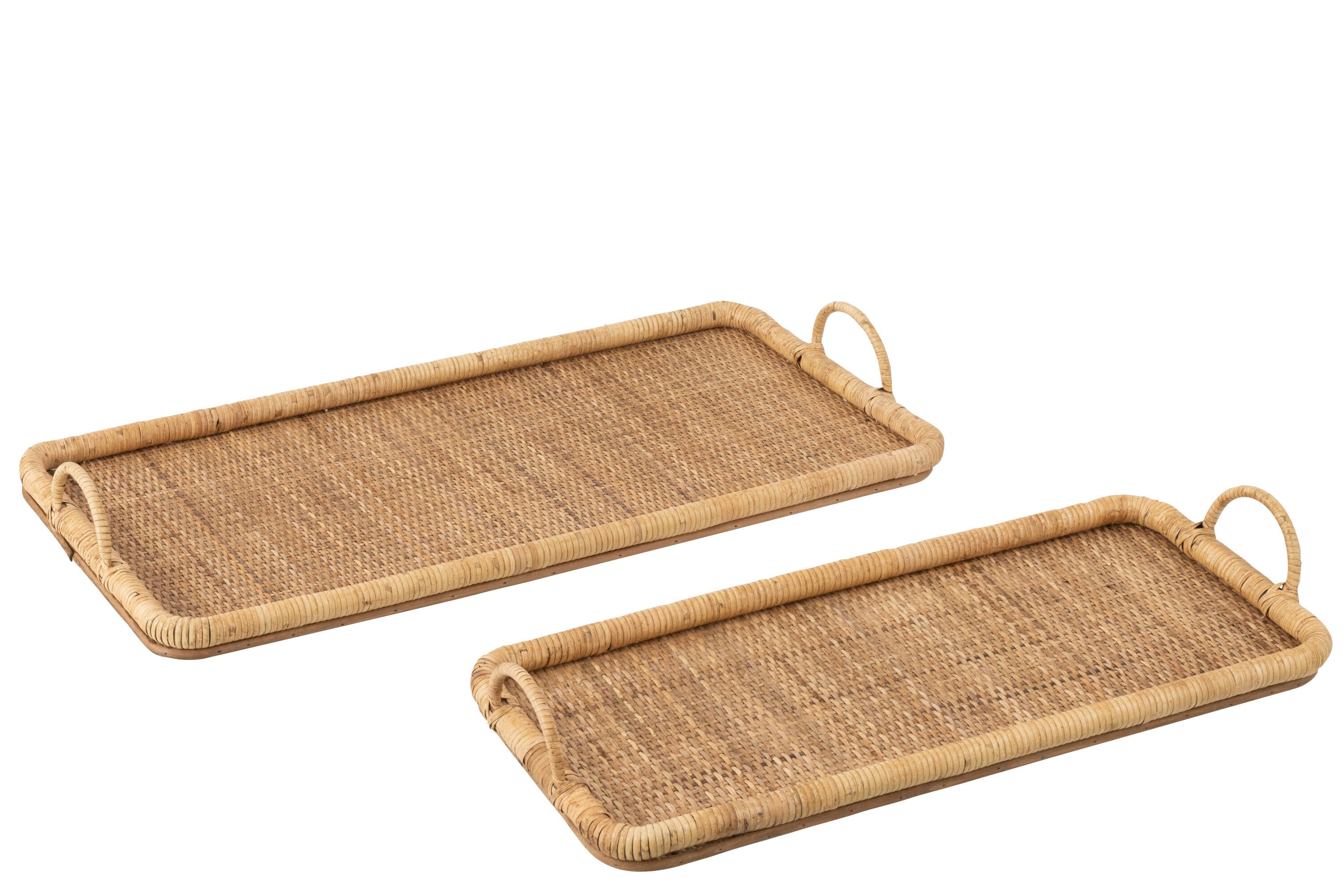 J-Line dienblad Rechthoek - rotan metaal - naturel - 2 stuks