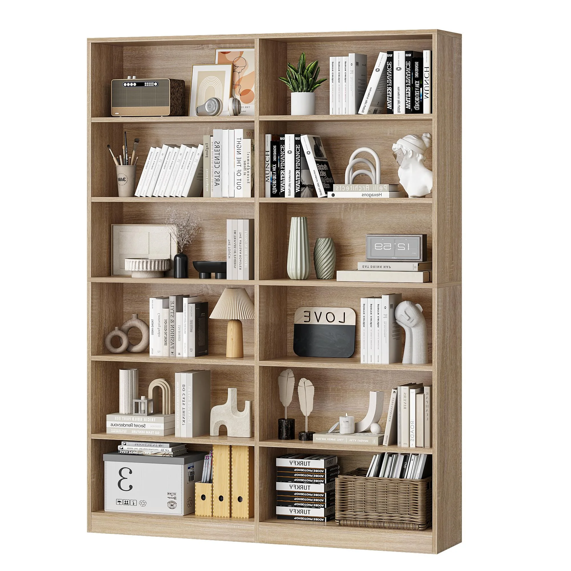 Homfa 74.3�� Double Wide 6-Tier Bookcase, Extra Large Wooden Freestanding Display Bookshelf for Home Office Living Room, White - Image 13