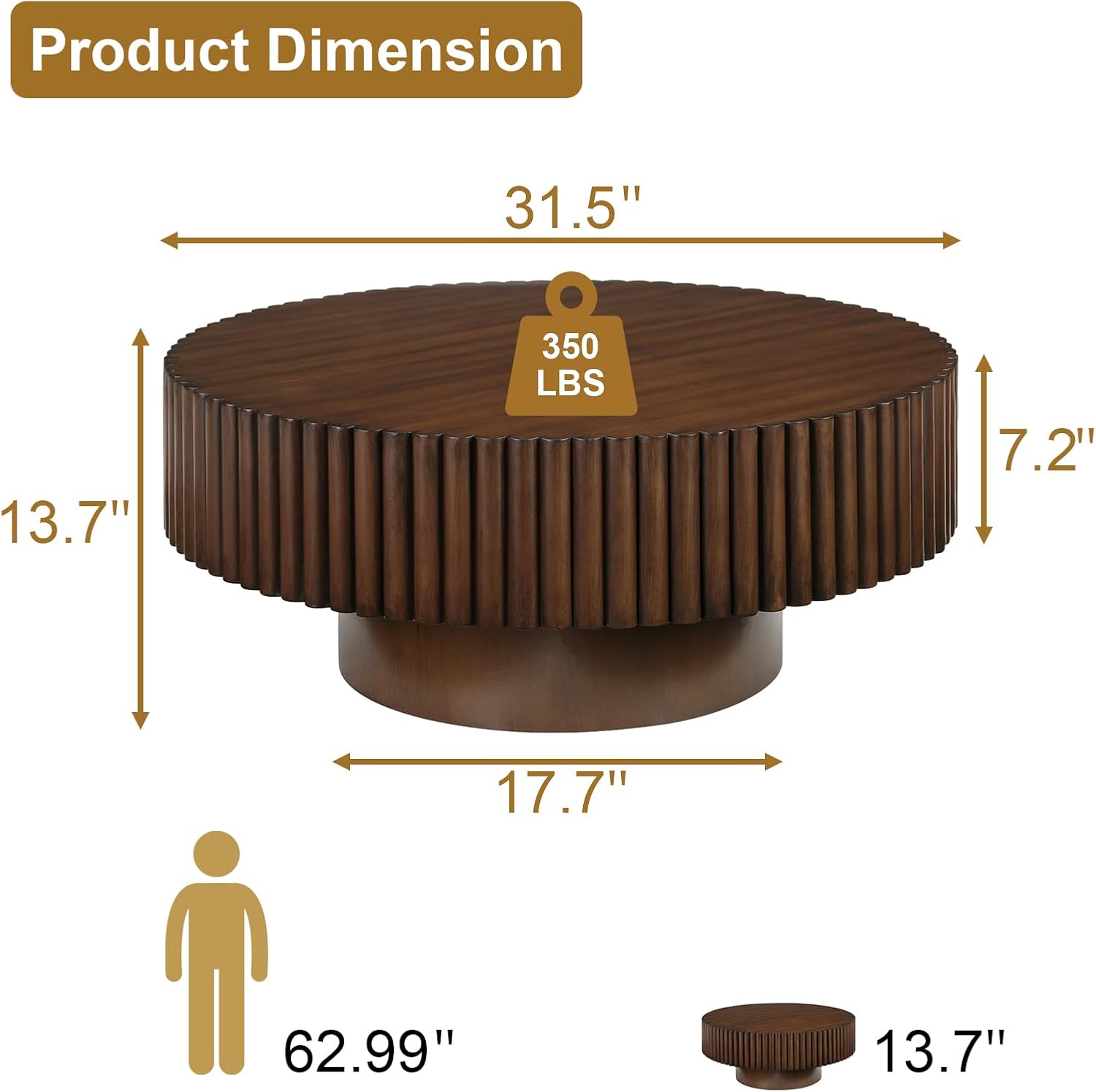 Rovibek Fluted Round Coffee Table, 31.5