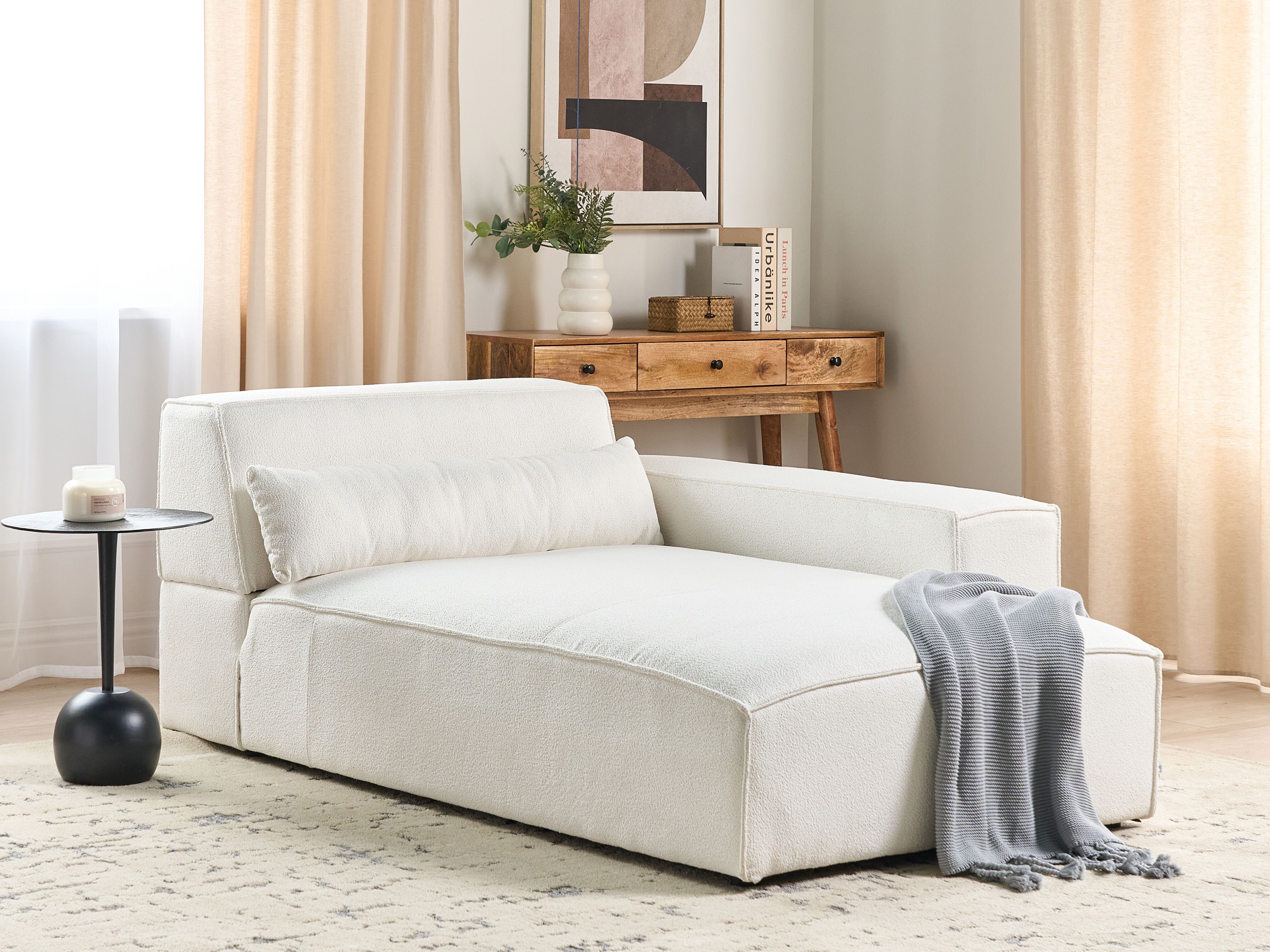 Left-Hand Chaise Lounge HELLNAR Boucle Off-White