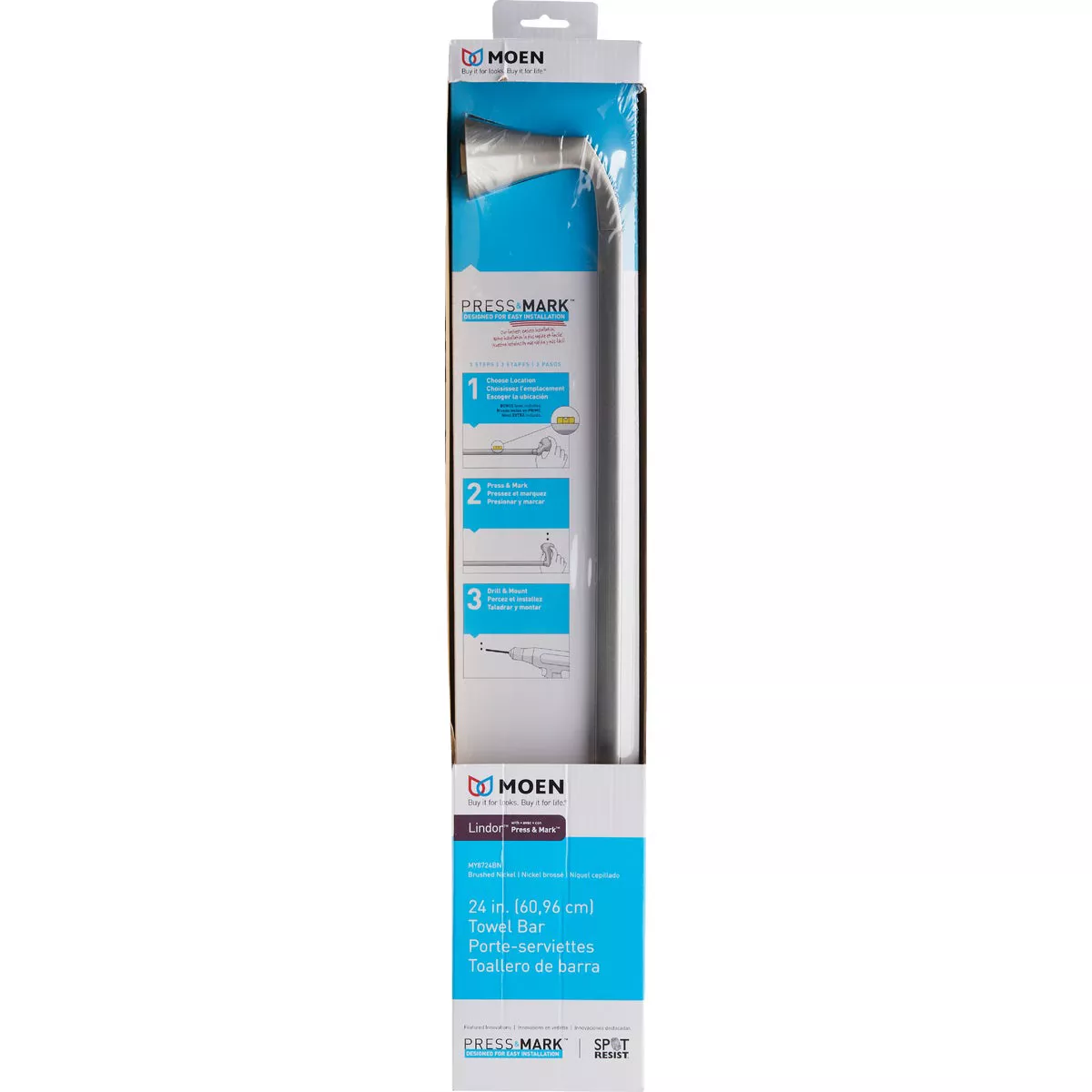 Moen Lindor 24 In. Towel Bar, Spot Resist Brushed Nickel