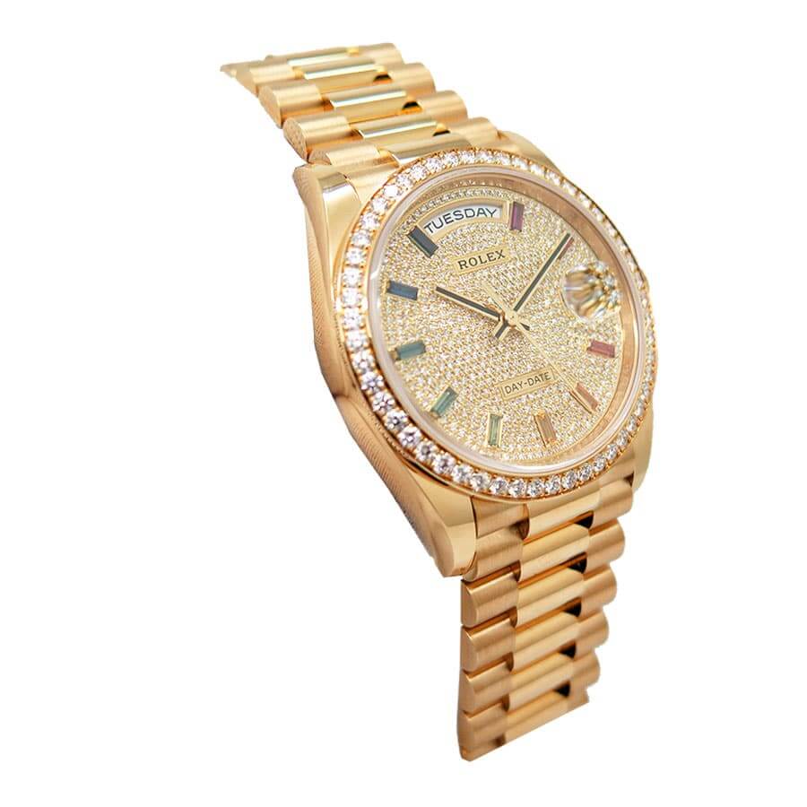 Rolex Day-Date Yellow Gold With Pave Diamond Dial Sapphire 128348RBR-0030 Replica - Top club