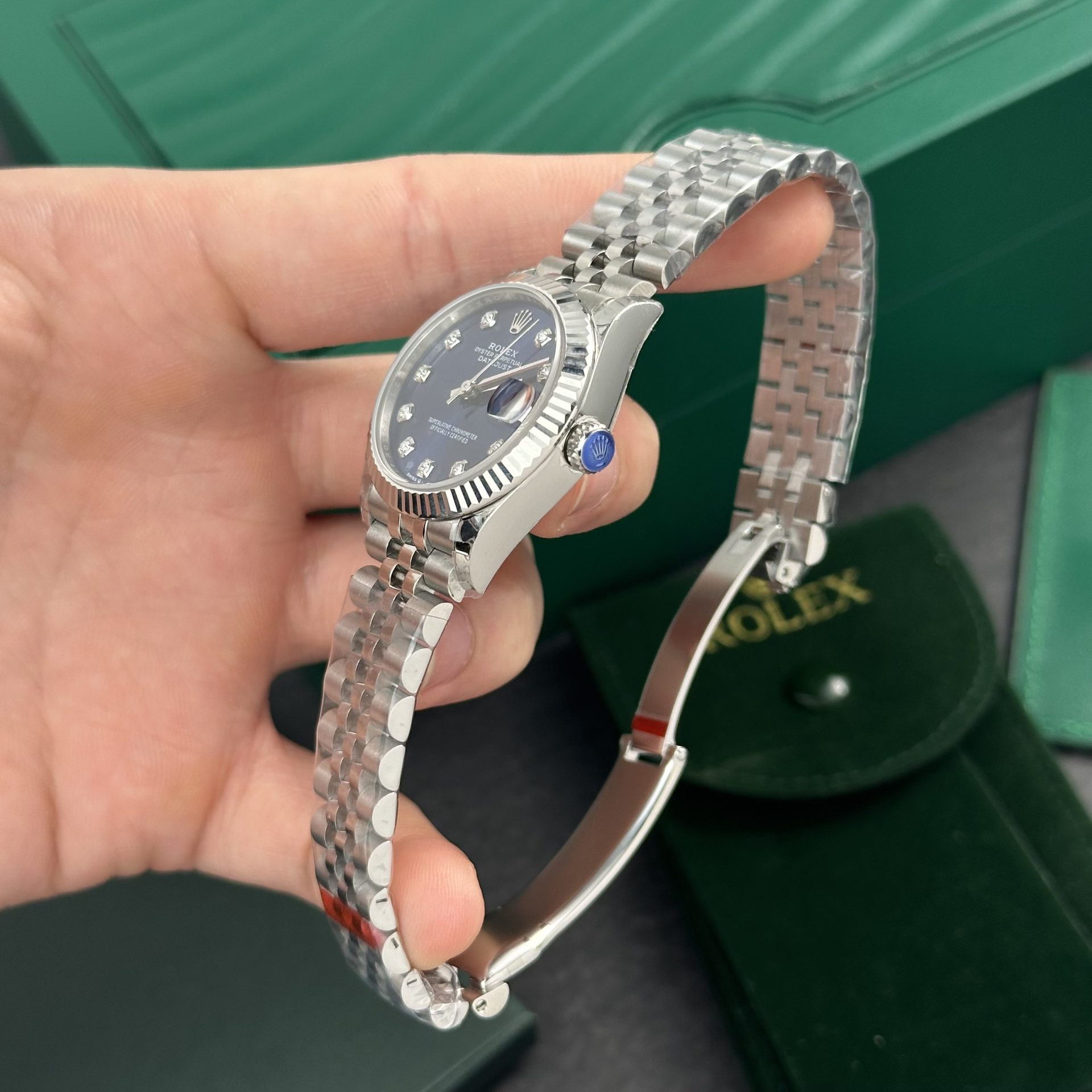 Rolex Clone Watch DateJust Womens Dial Blue 31mm - Elite Watch Atelier