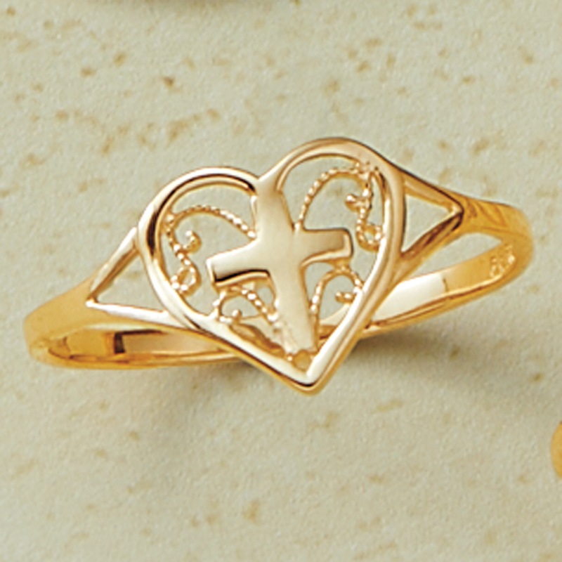 10K Gold Heart Cross Ring - MIDNIGHT VELVET CATALOG