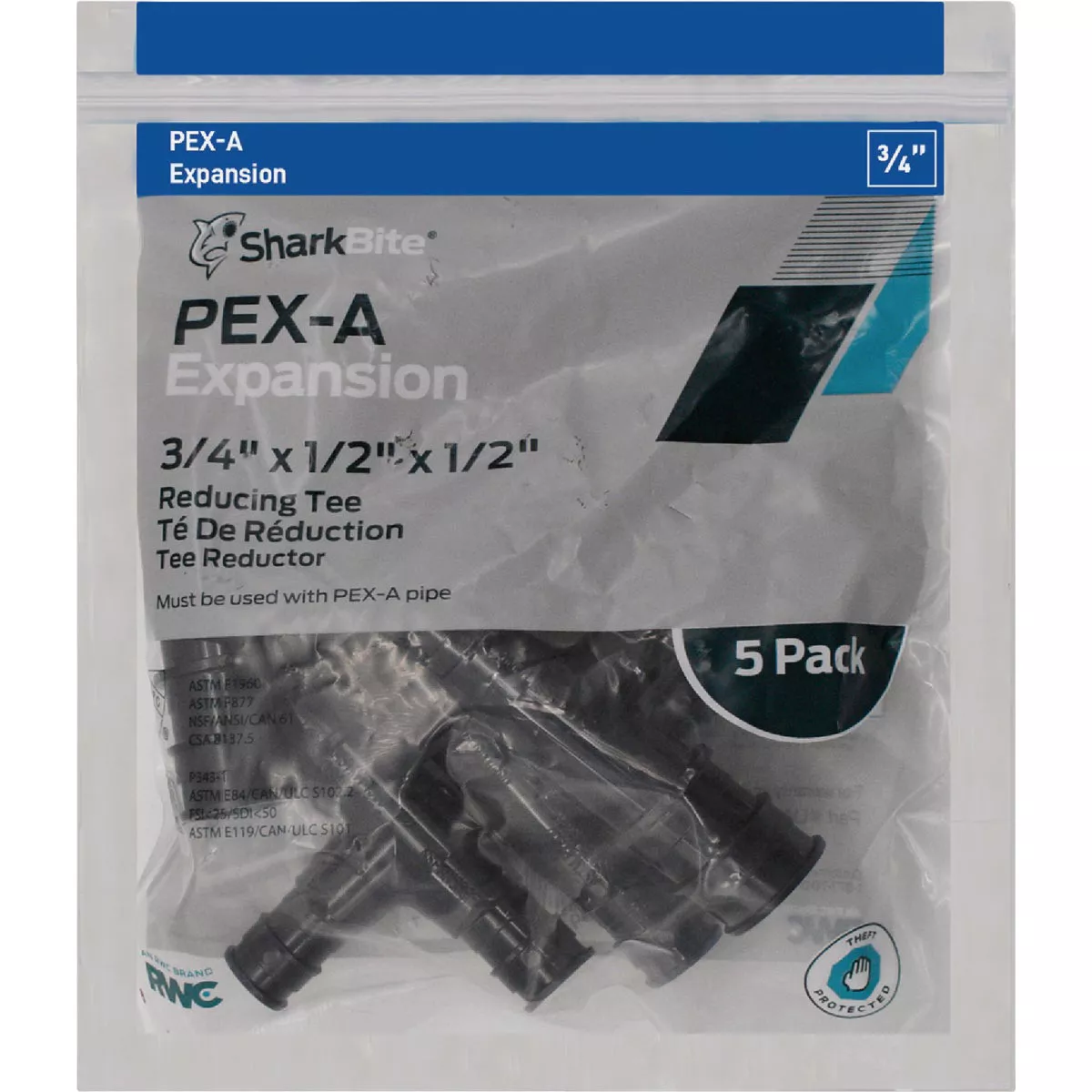 SharkBite 3/4 In. x 1/2 In. x 1/2 In. Poly Reducing PEX-A Tee (5-Pack)