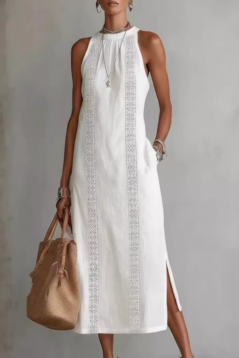 Sleeveless Side Slit Dress with Pockets - ZKZOOK