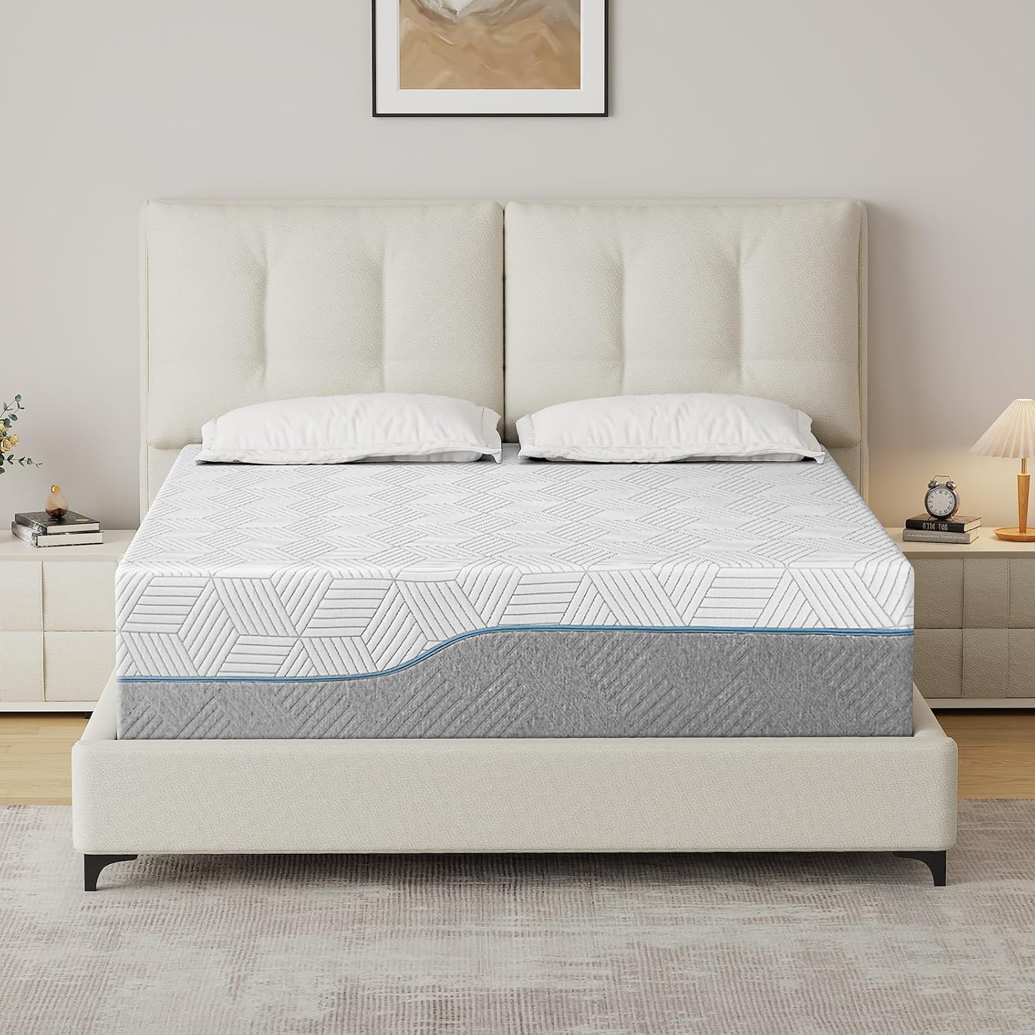 Extra Firm Mattress Queen 14 Inch, Green Tea/Gel Memory Foam Mattress with Fiberglass-Free Cover,Two Side White Medium Firm/Extra Firm High-Density-Mattress for Back Pain,CertiPUR-US,in USA, 80