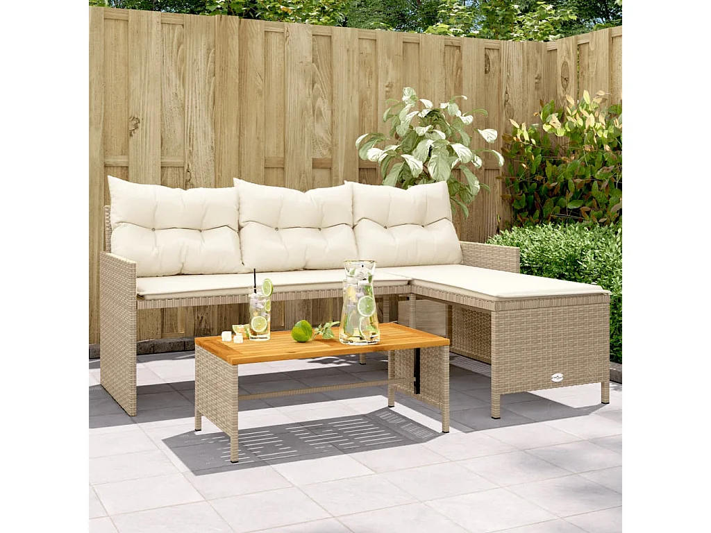 Canapé de jardin avec table et coussins en forme de L beige FR443929