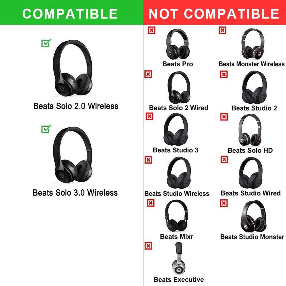 Professional Replacement Ear Pads for Beats Solo 2 & Solo 3 Wireless On-Ear Headphone/Soft Protein Leather/Noise Isolation Memory Foam/Strong Adhesive Tape/Cloud Like Comfort/Extra Durable